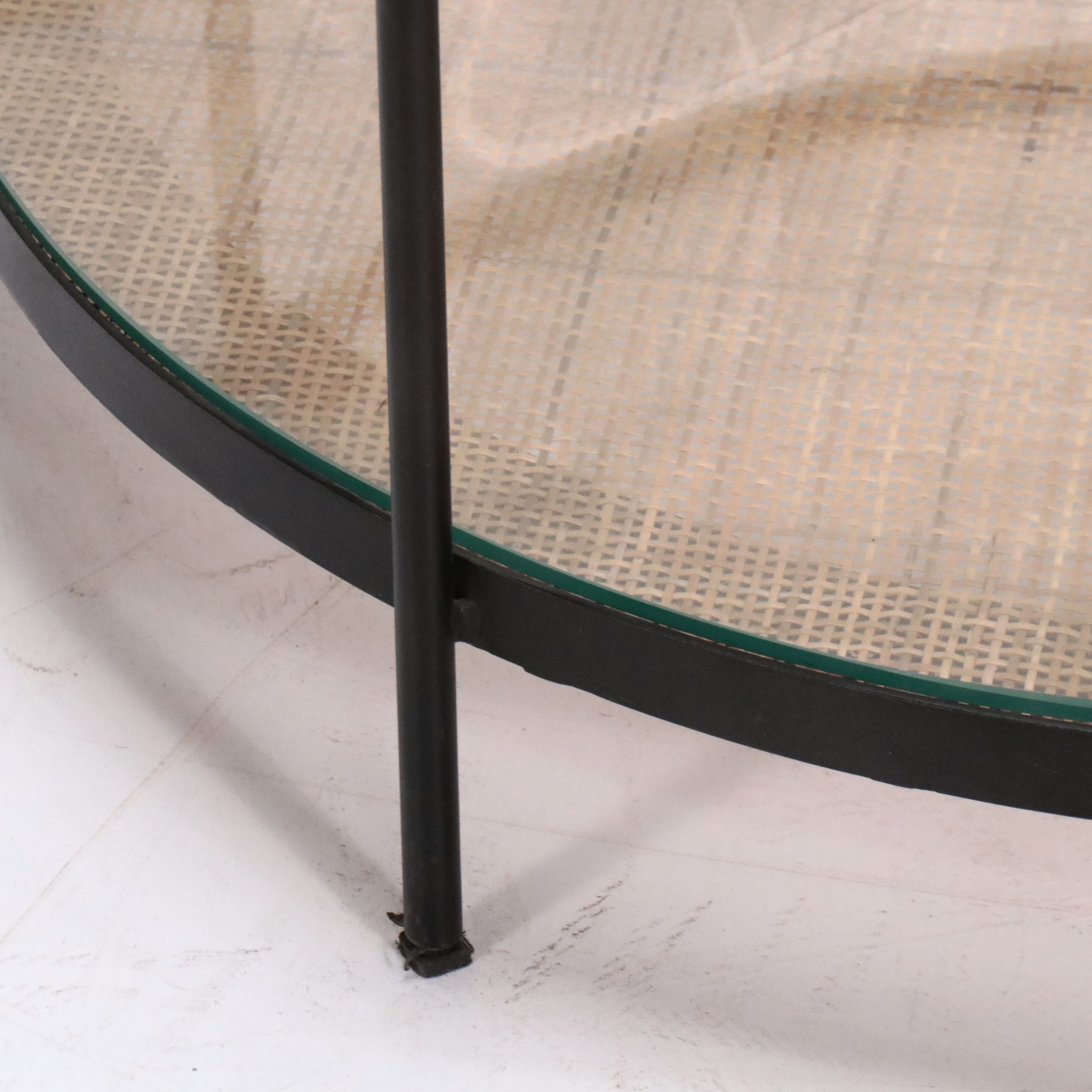 Contemporary Two-Tier Glass Top Coffee Table with Woven Cane Bottom