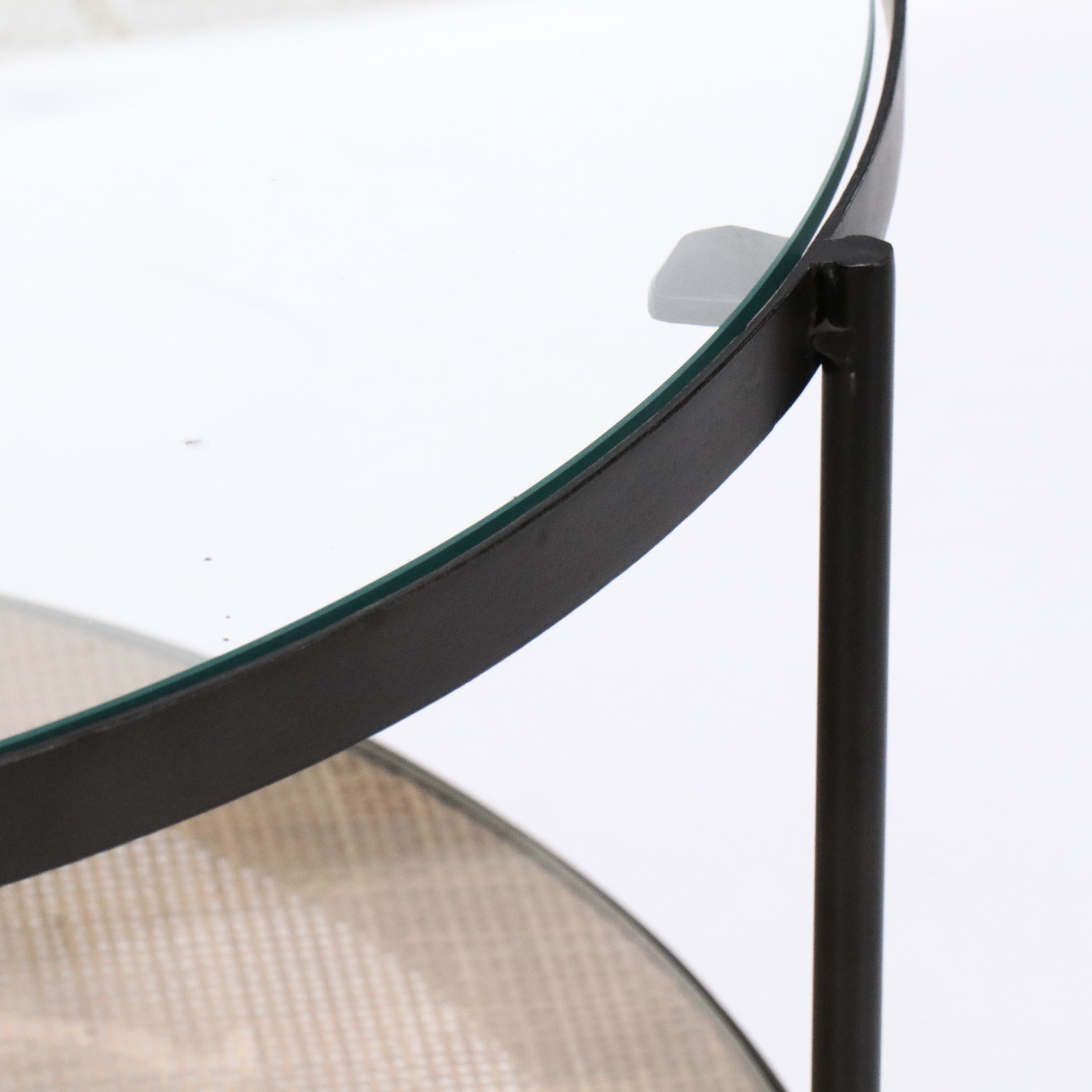 Contemporary Two-Tier Glass Top Coffee Table with Woven Cane Bottom