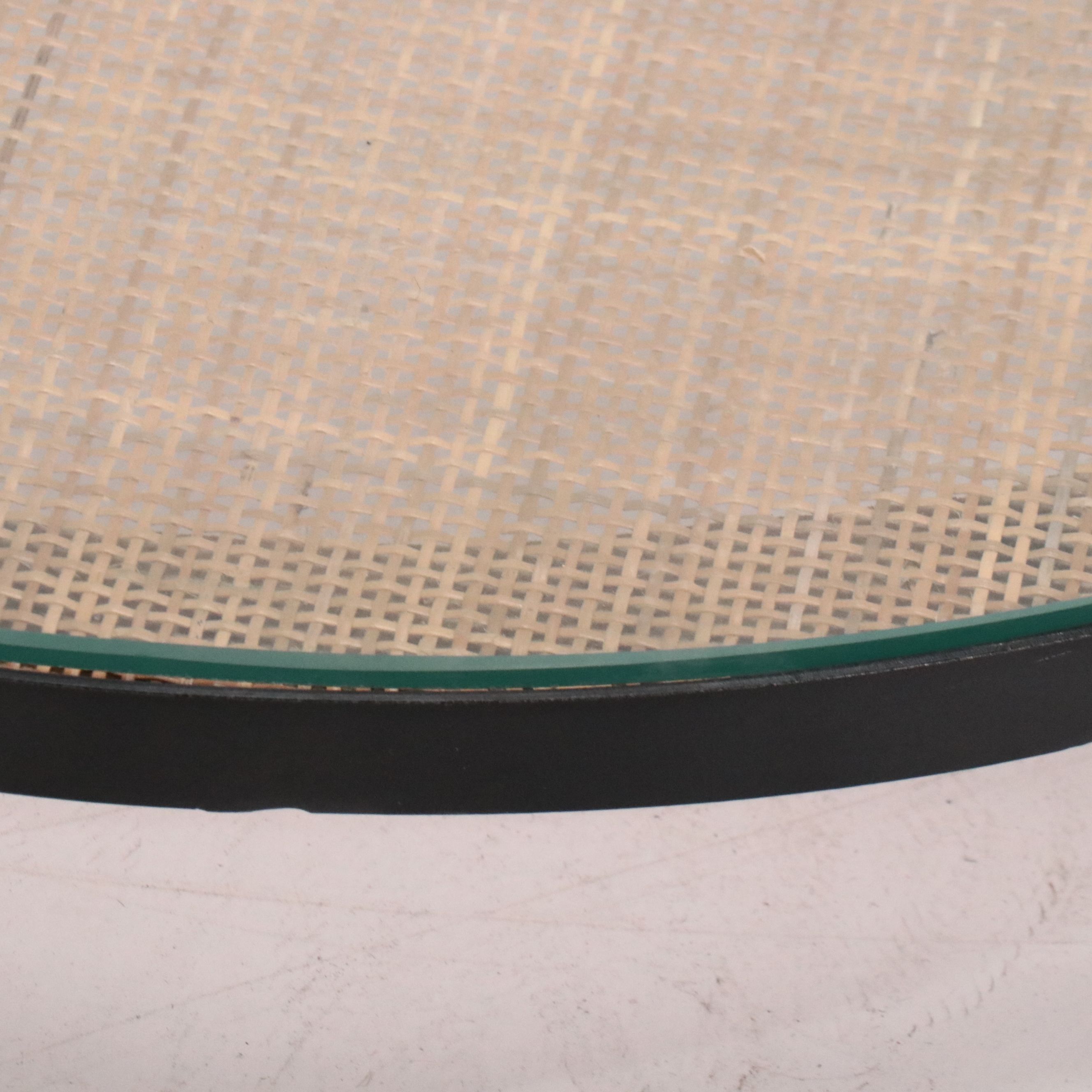 Contemporary Two-Tier Glass Top Coffee Table with Woven Cane Bottom