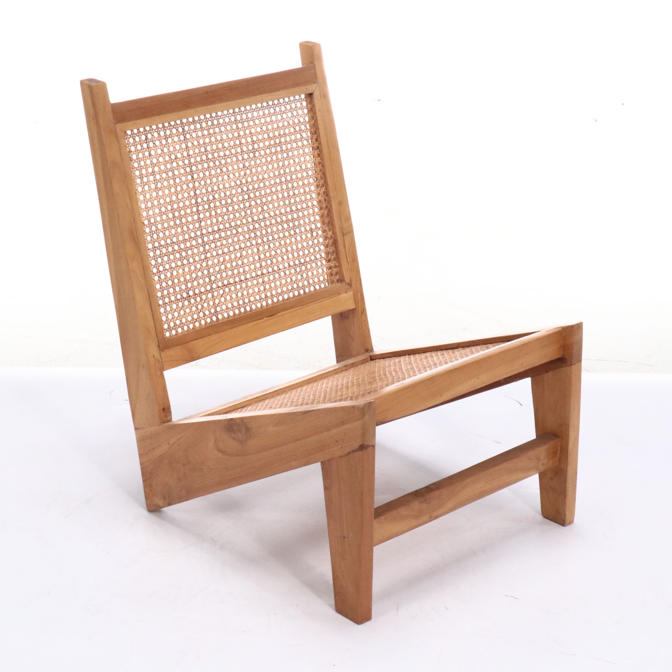 Danish Modern Style Wood and Cane Chair and Side Table