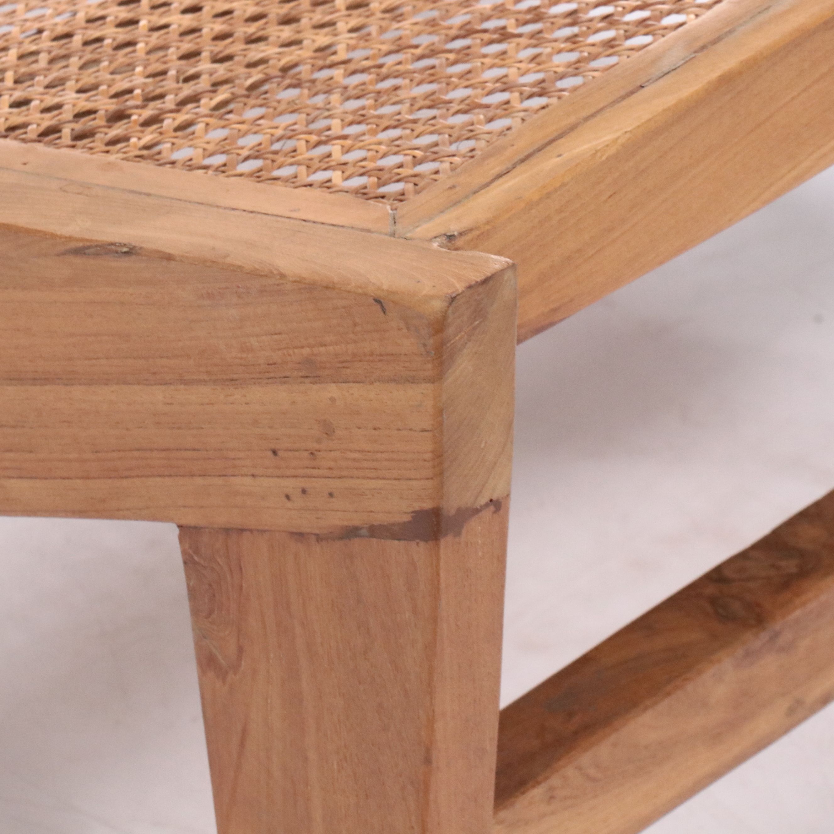 Danish Modern Style Wood and Cane Chair and Side Table