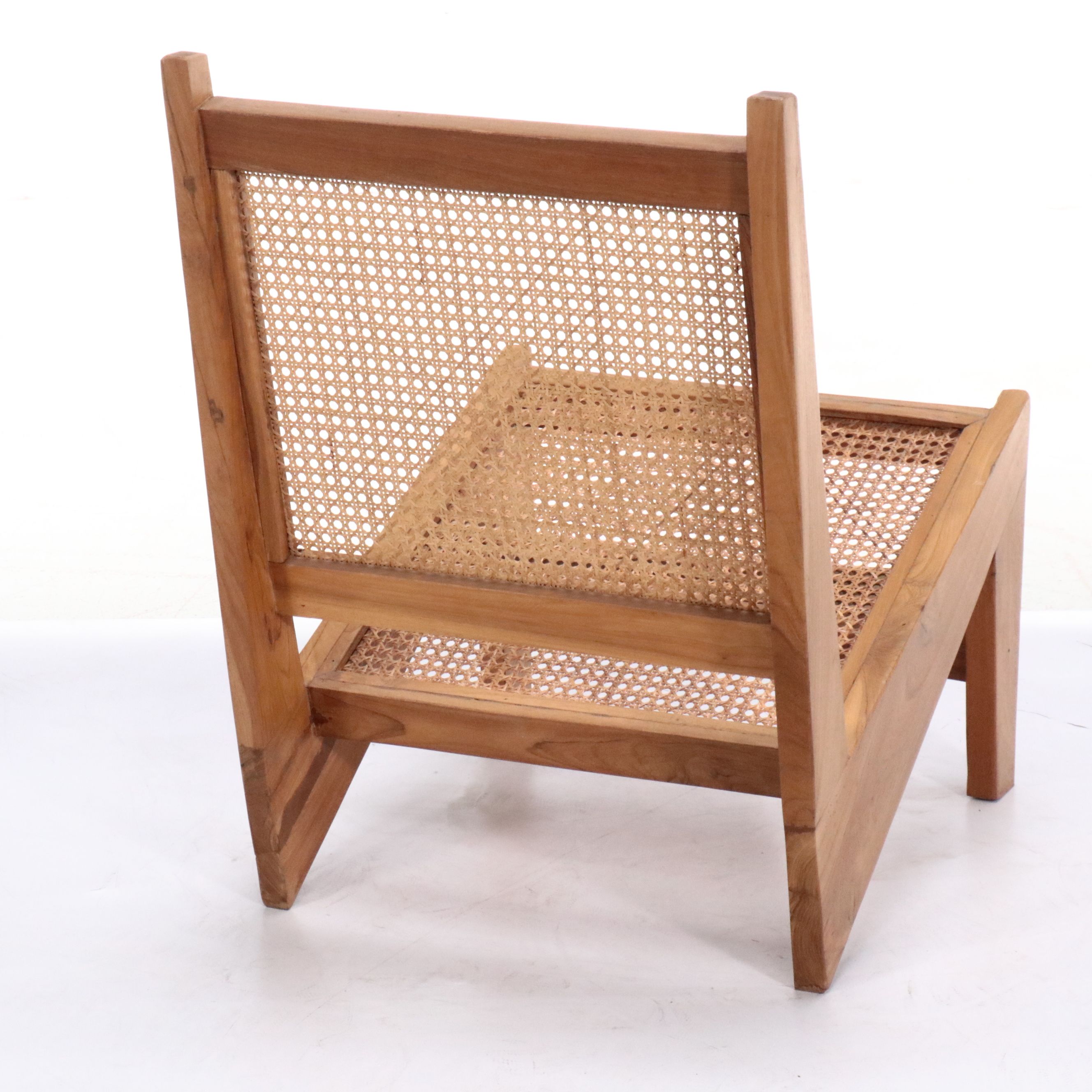 Danish Modern Style Wood and Cane Chair and Side Table