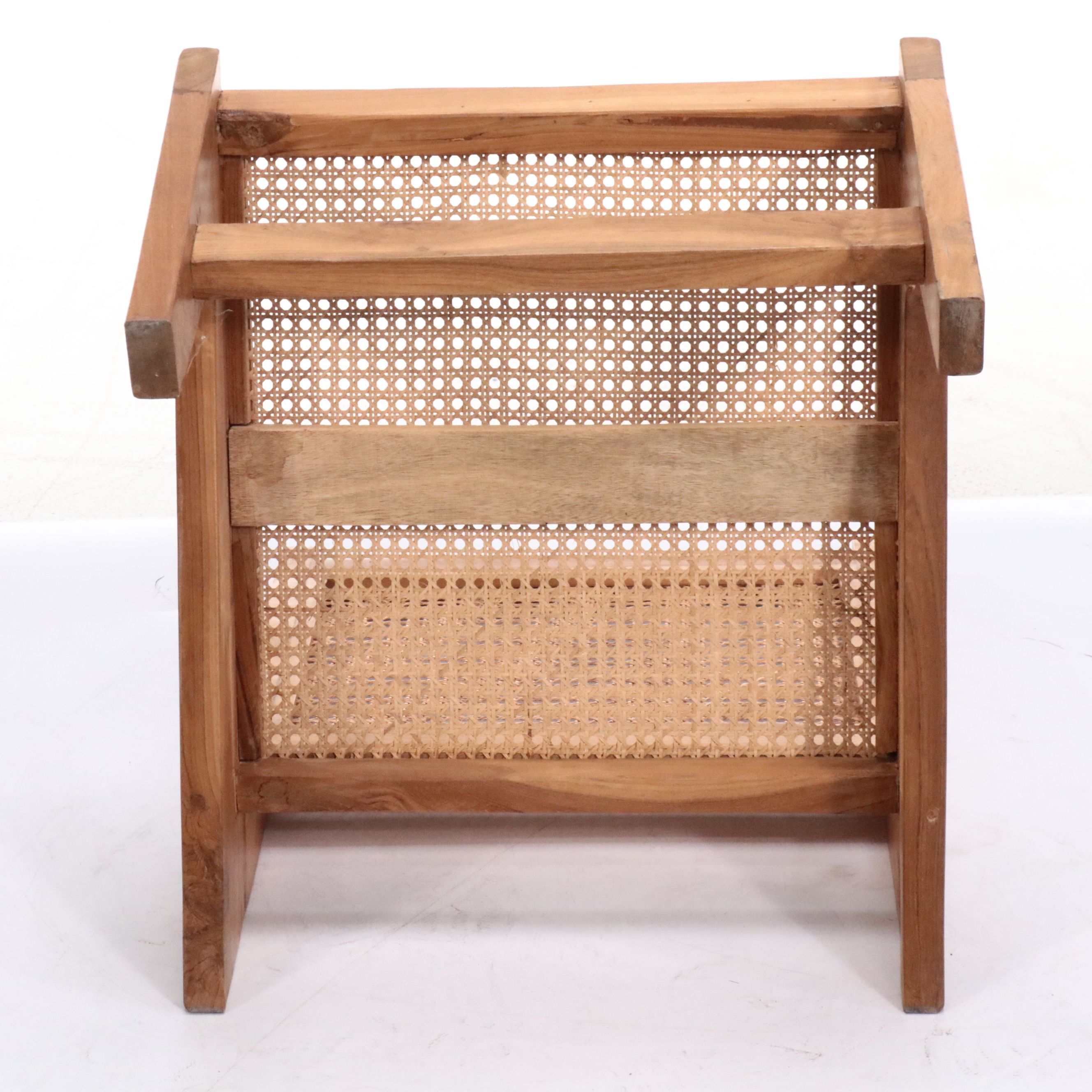 Danish Modern Style Wood and Cane Chair and Side Table