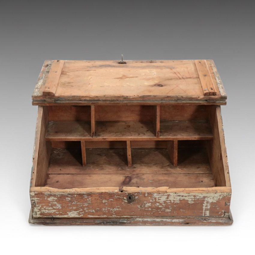 American Pine Paymaster's/Depot Desk Box with Original Paint, Mid-19th Century