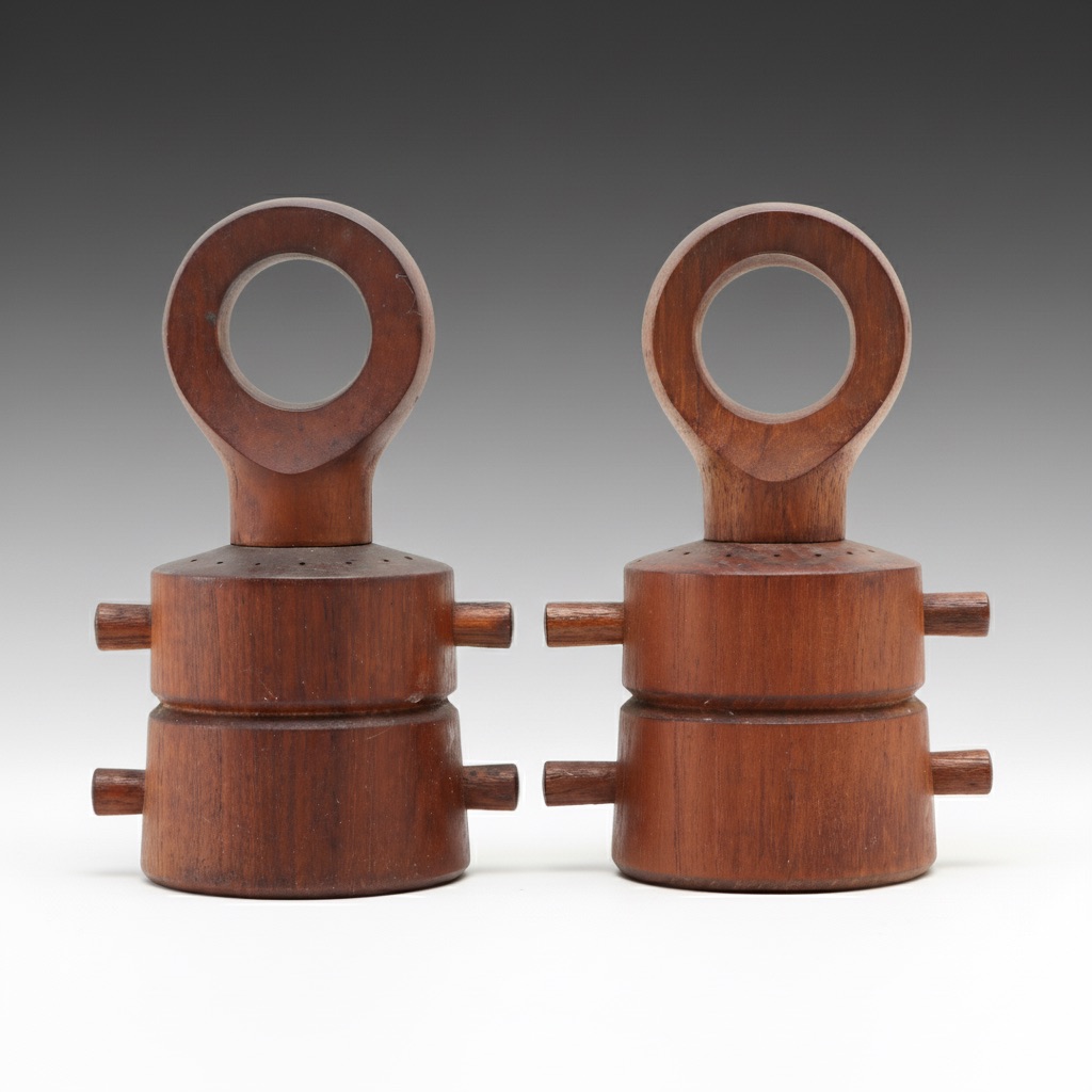 Jens Quistgaard Style Danish Modern Teak "Anchor" Salt and Pepper Set