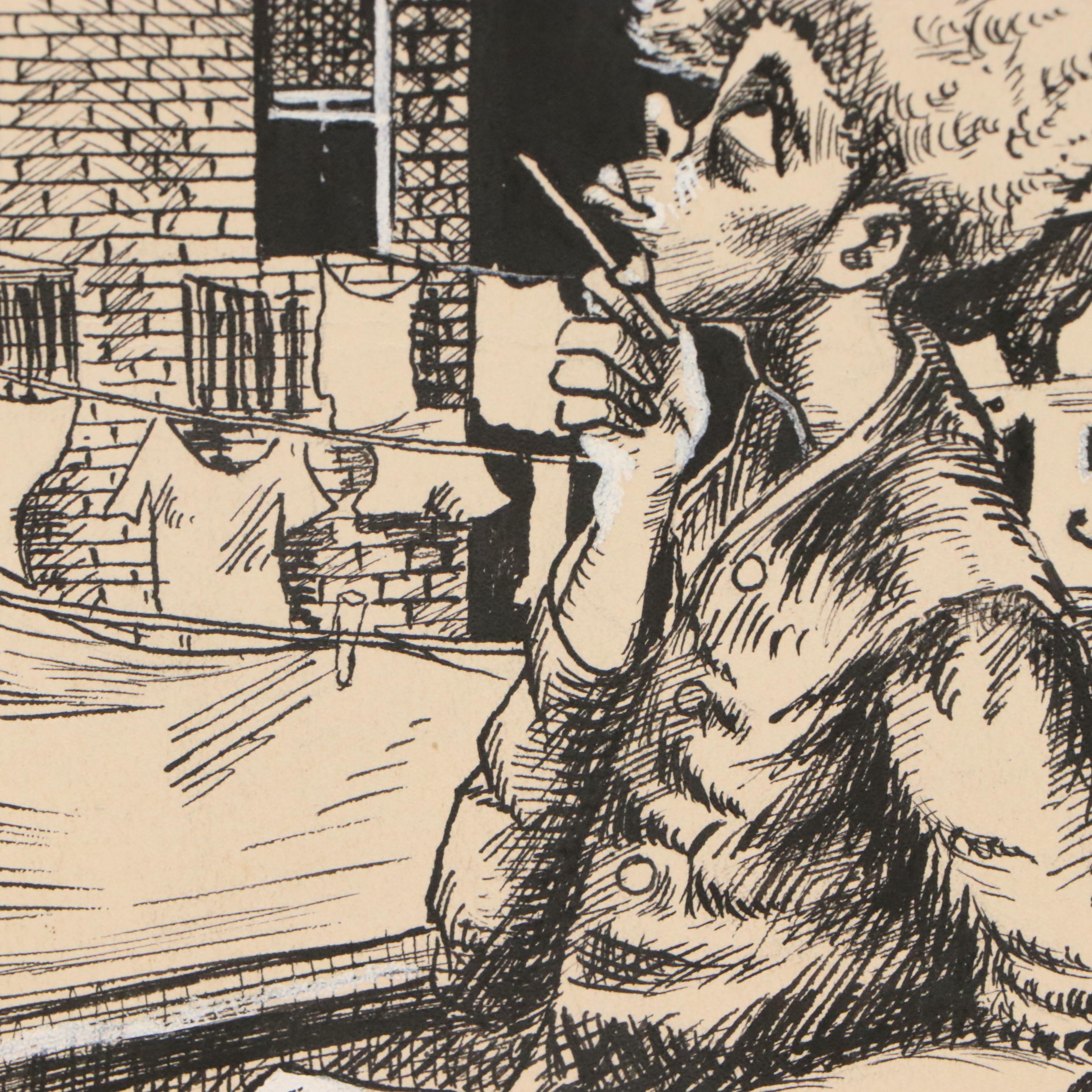 Autobiographical Narrative Ink Illustrations and Other Caricatures, 1940s
