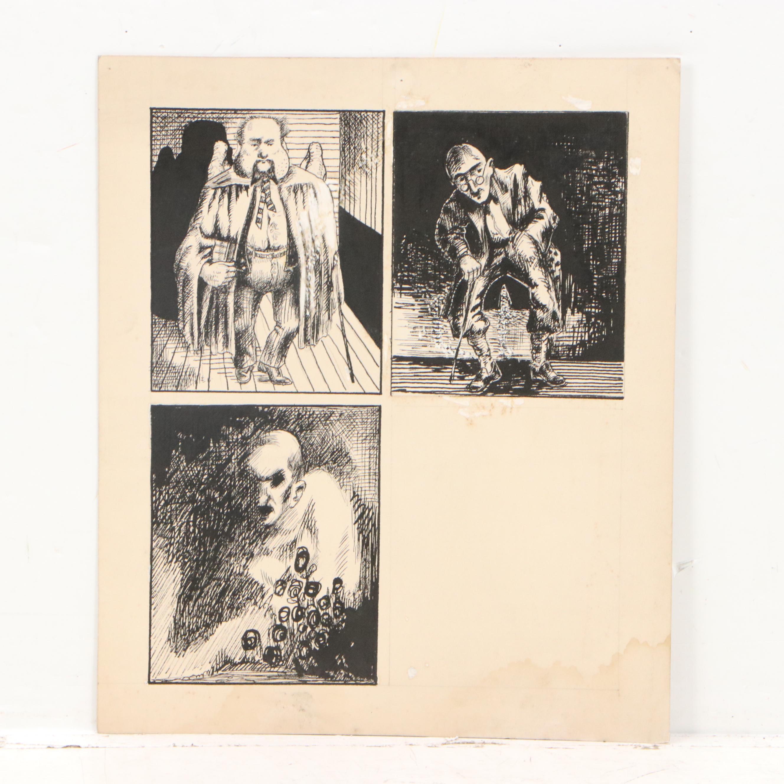 Autobiographical Narrative Ink Illustrations and Other Caricatures, 1940s