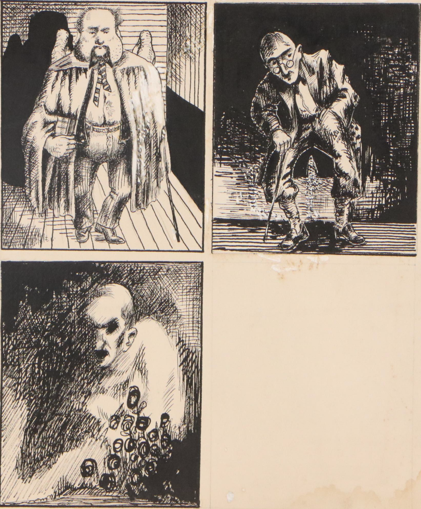 Autobiographical Narrative Ink Illustrations and Other Caricatures, 1940s