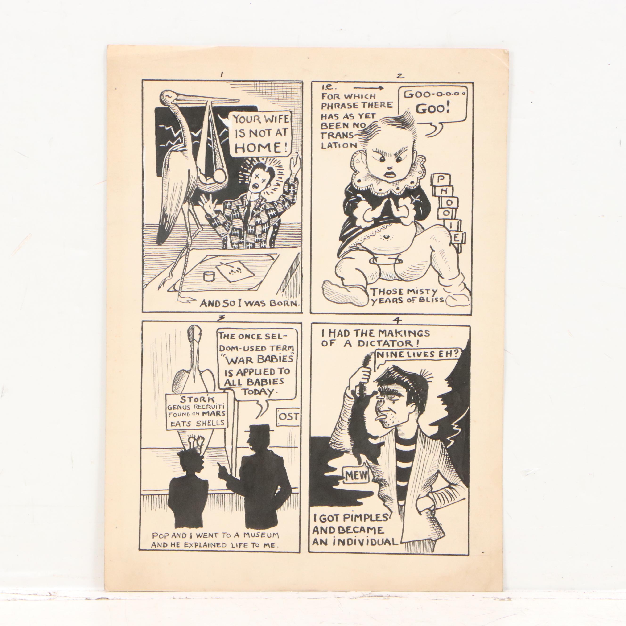 Autobiographical Narrative Ink Illustrations and Other Caricatures, 1940s