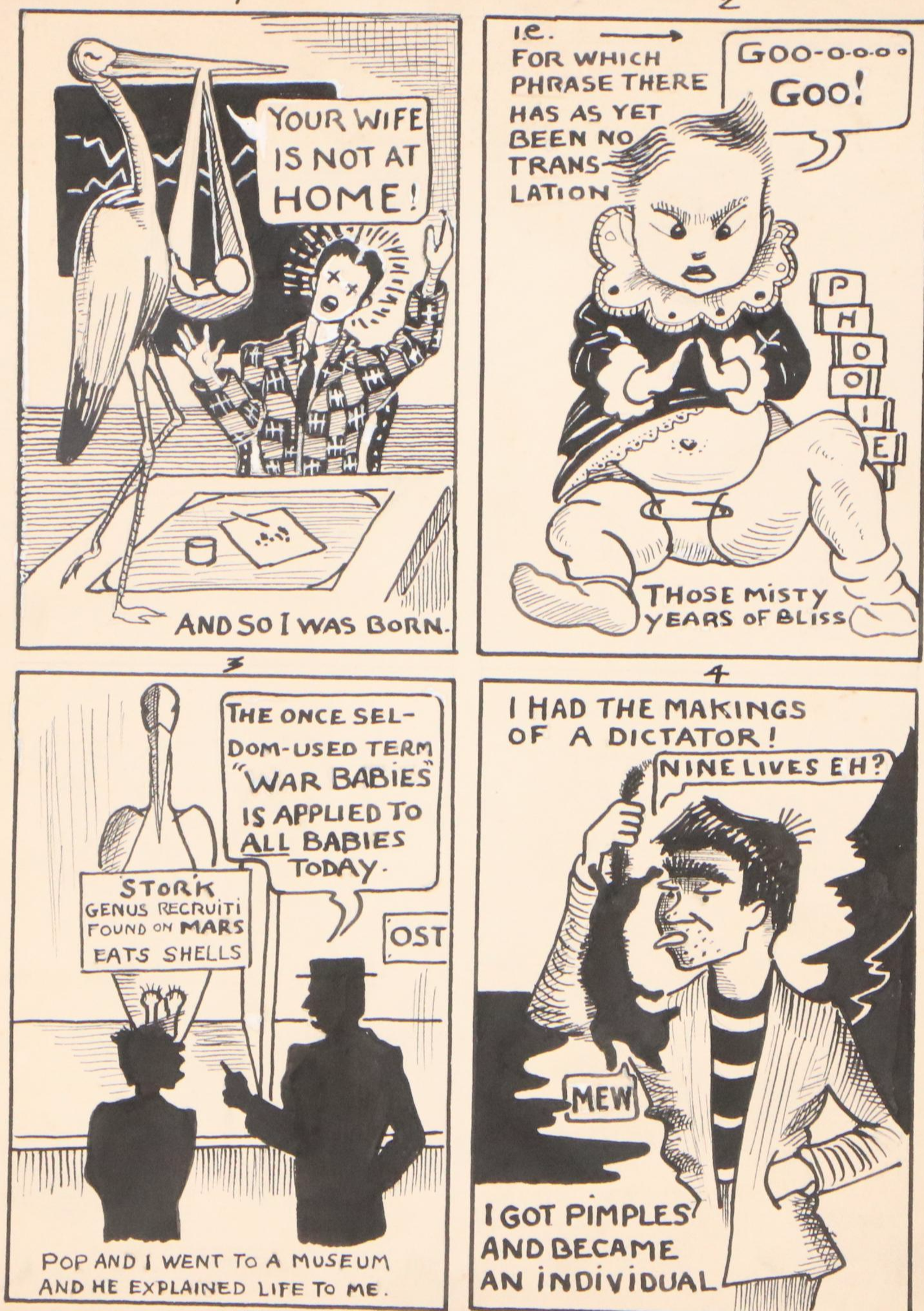 Autobiographical Narrative Ink Illustrations and Other Caricatures, 1940s