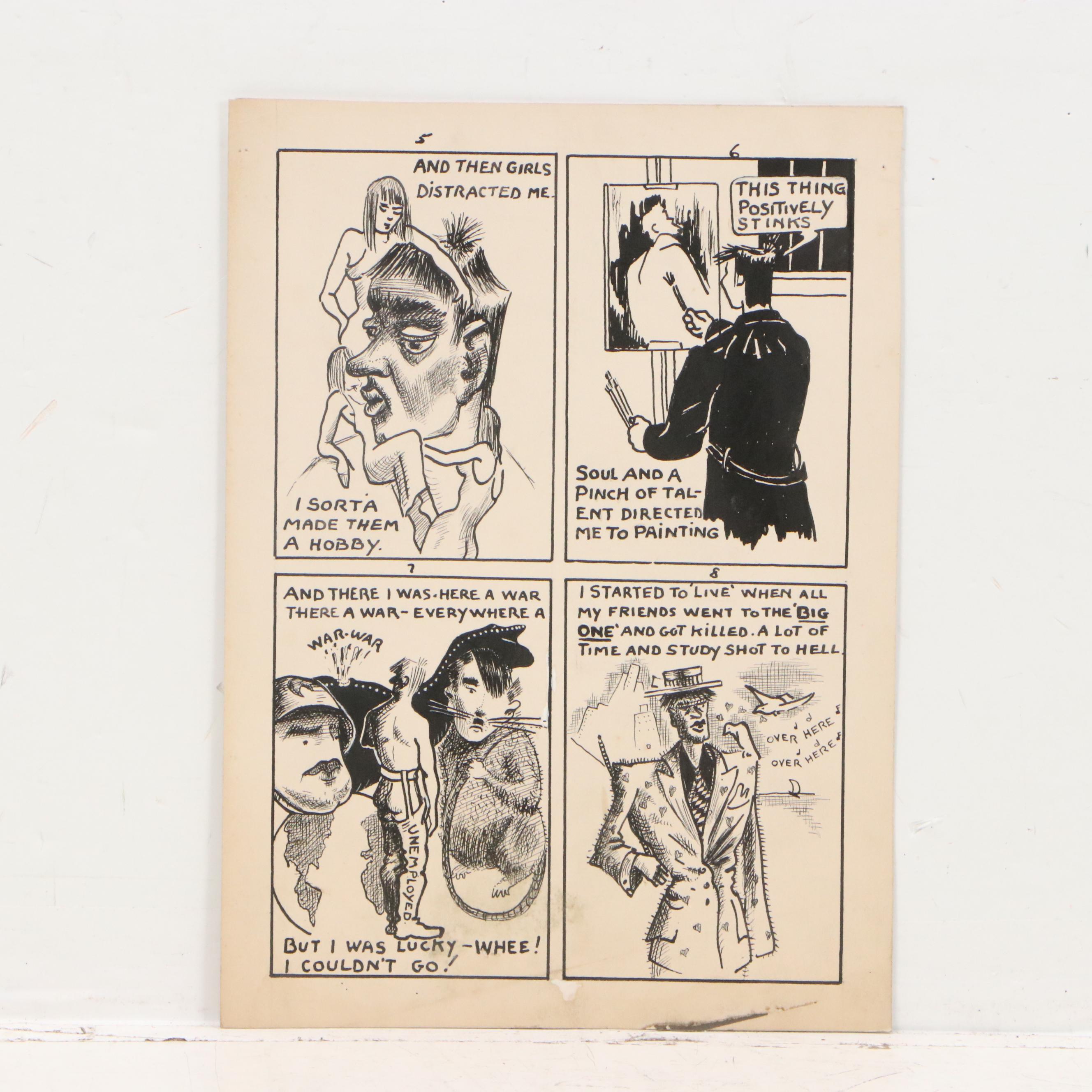 Autobiographical Narrative Ink Illustrations and Other Caricatures, 1940s