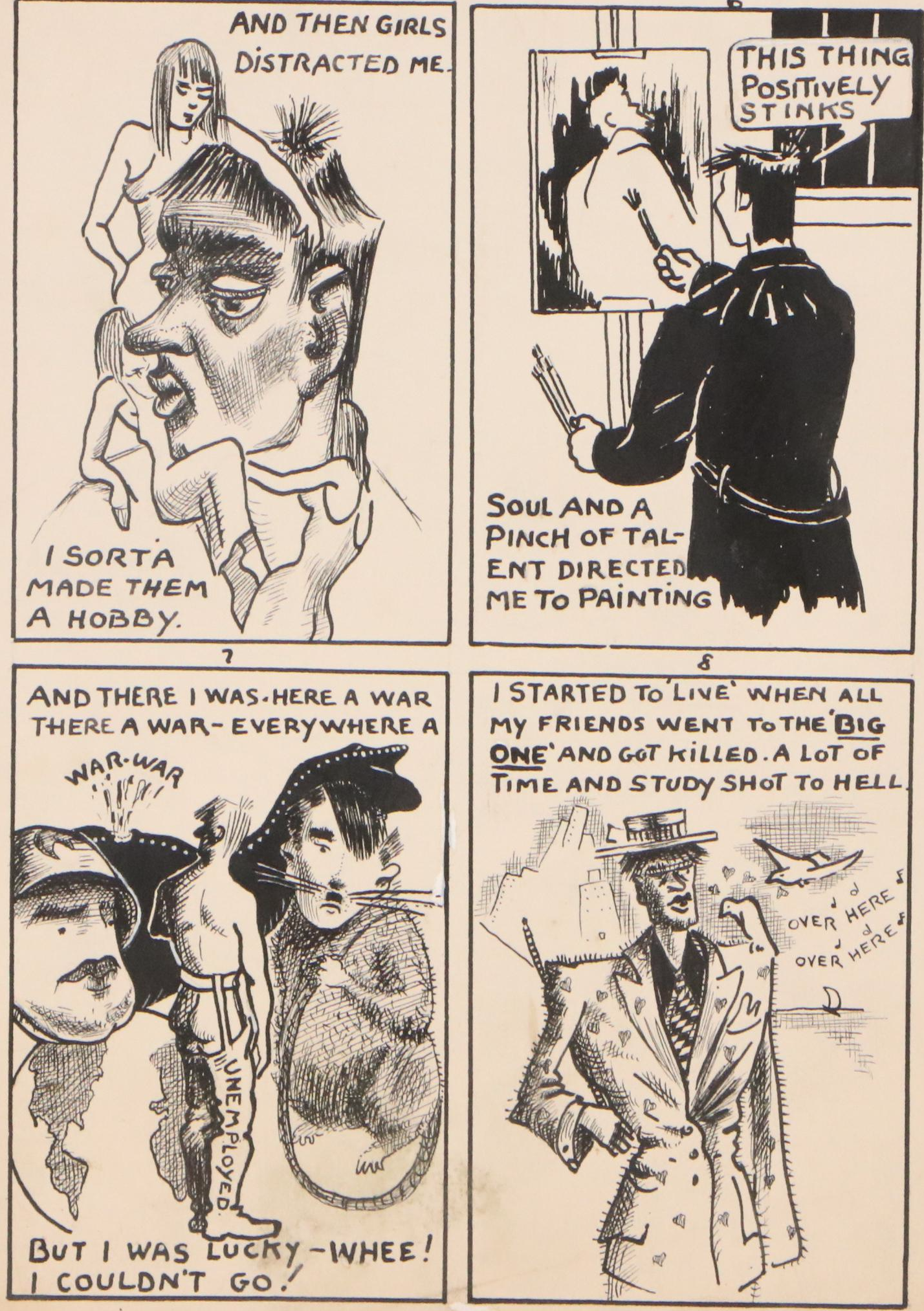 Autobiographical Narrative Ink Illustrations and Other Caricatures, 1940s