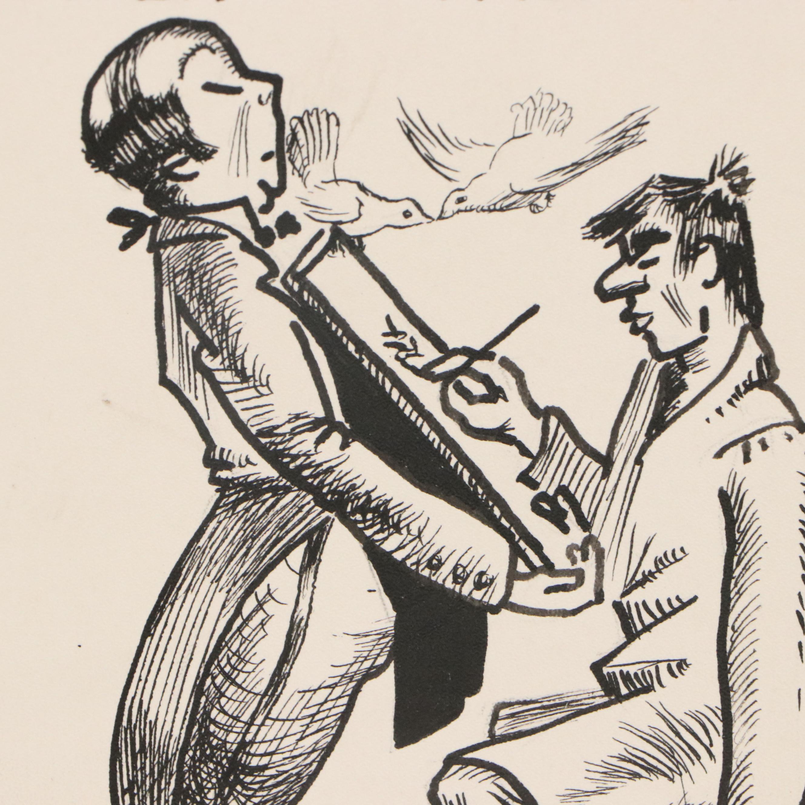 Autobiographical Narrative Ink Illustrations and Other Caricatures, 1940s