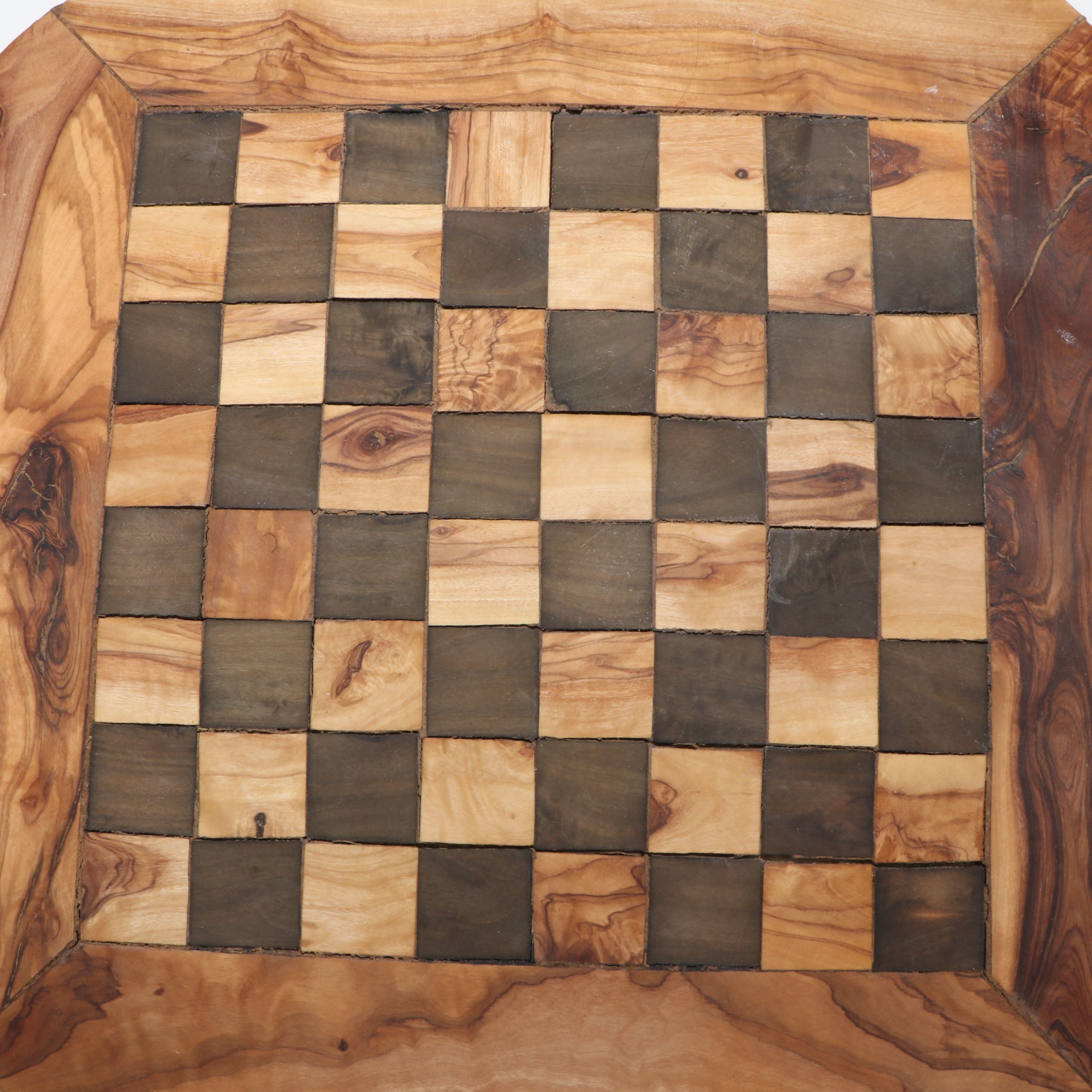 Rustic Hand-Carved Wood Chess Board and Pieces