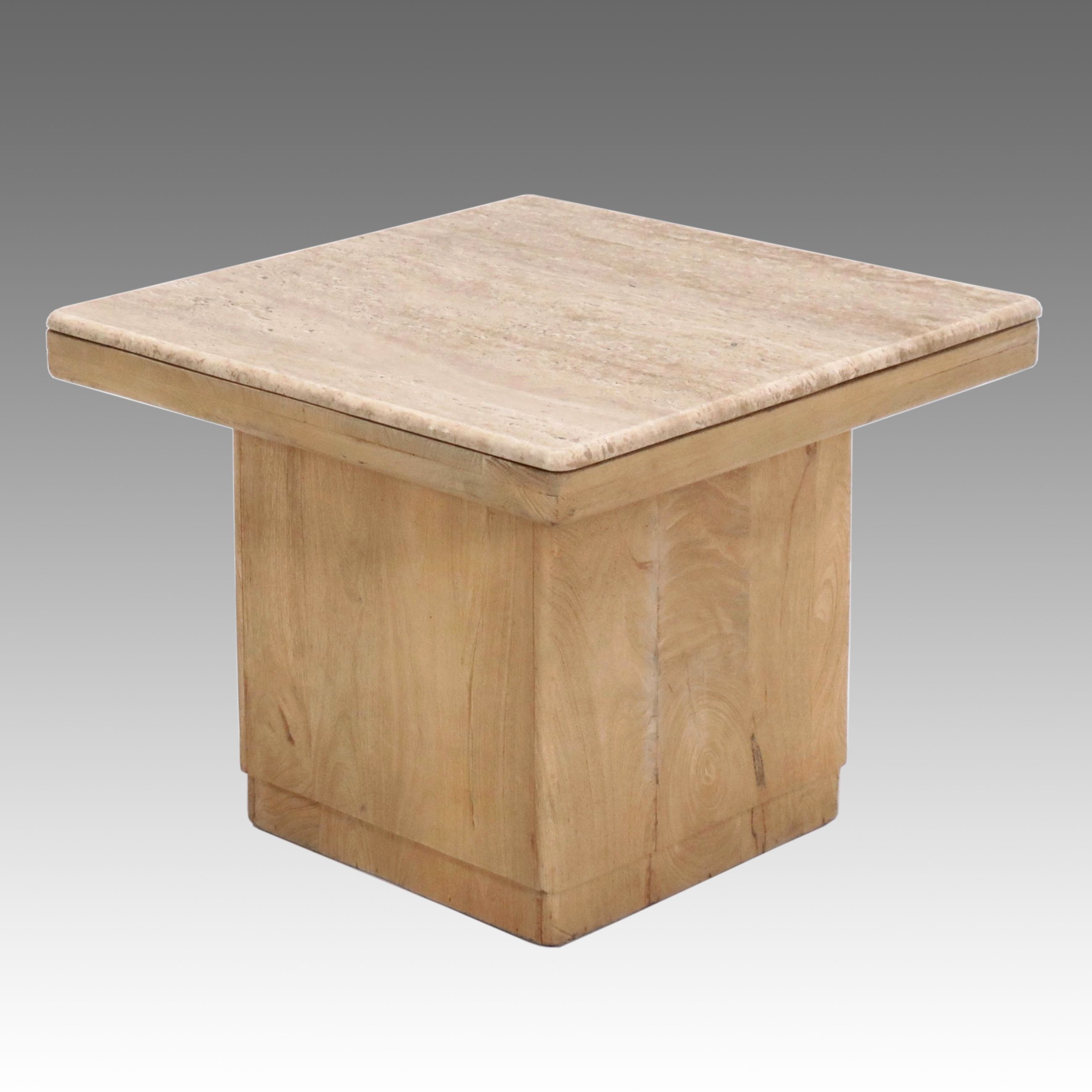 Contemporary Natural Wood Stone Top Coffee Table