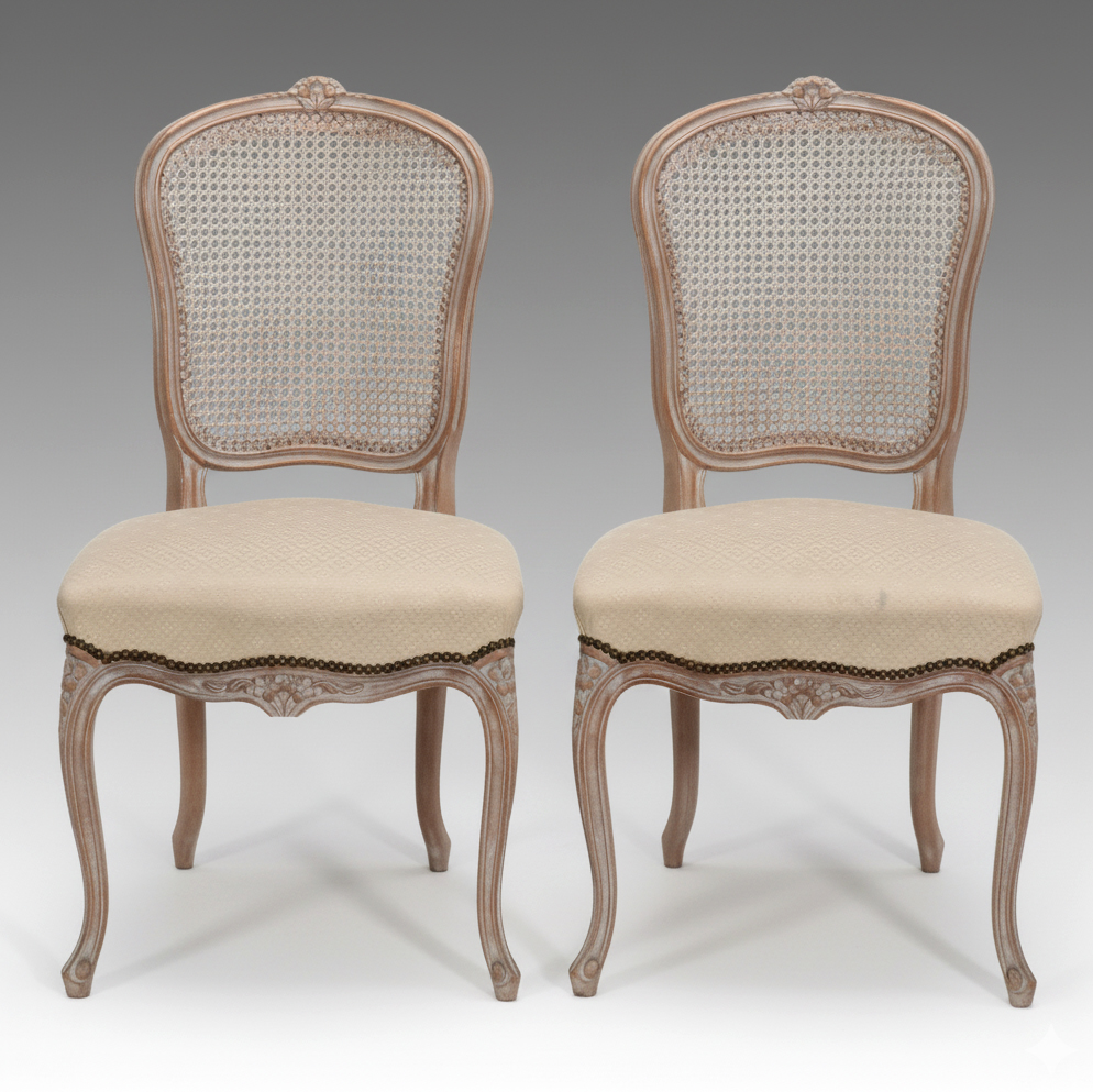 Pair of Louis XVI Style Carved Wood Cane-Back Side Chairs, 20th Century