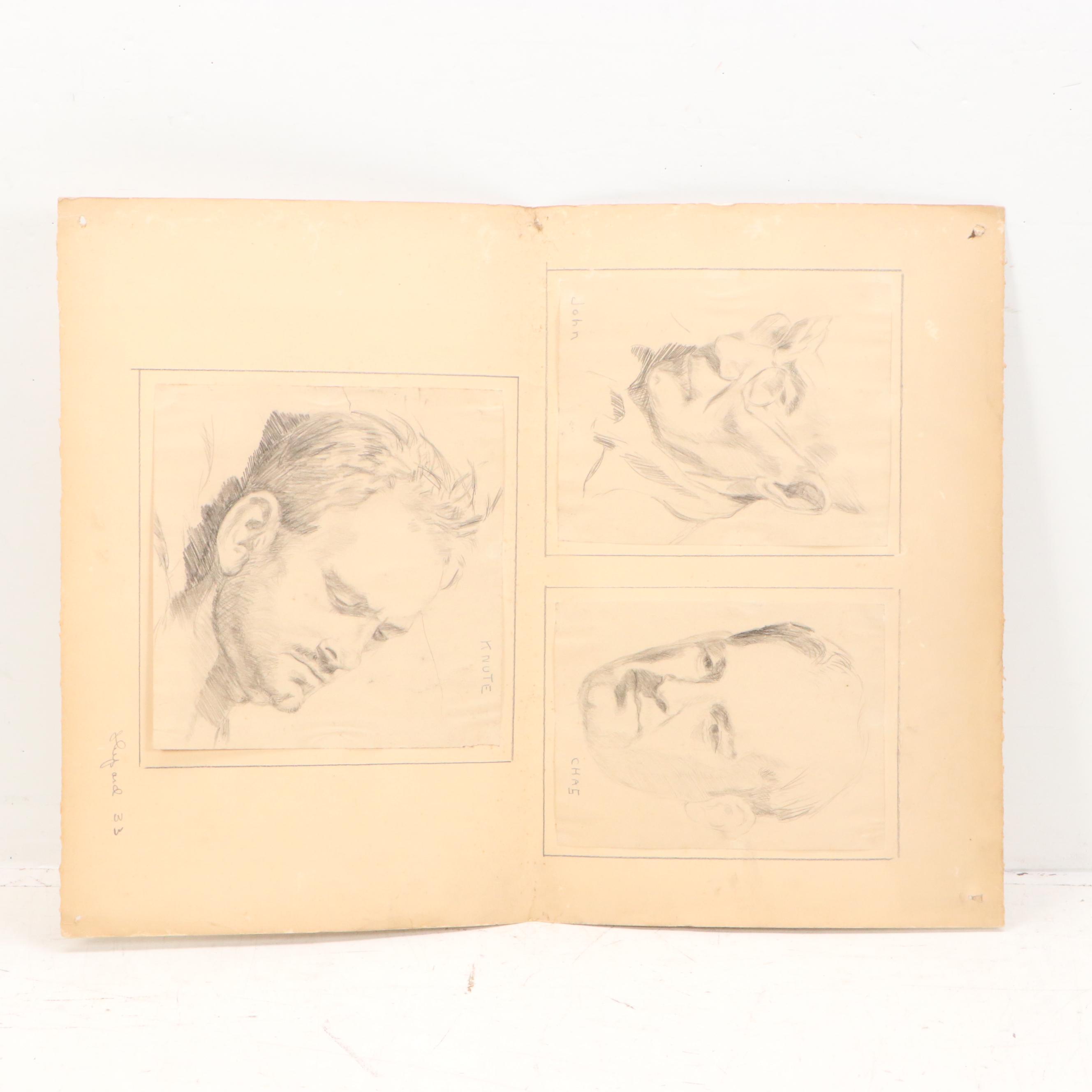Harvey Shepard and David Templeton Graphite Portrait Drawings and More, 20th C.