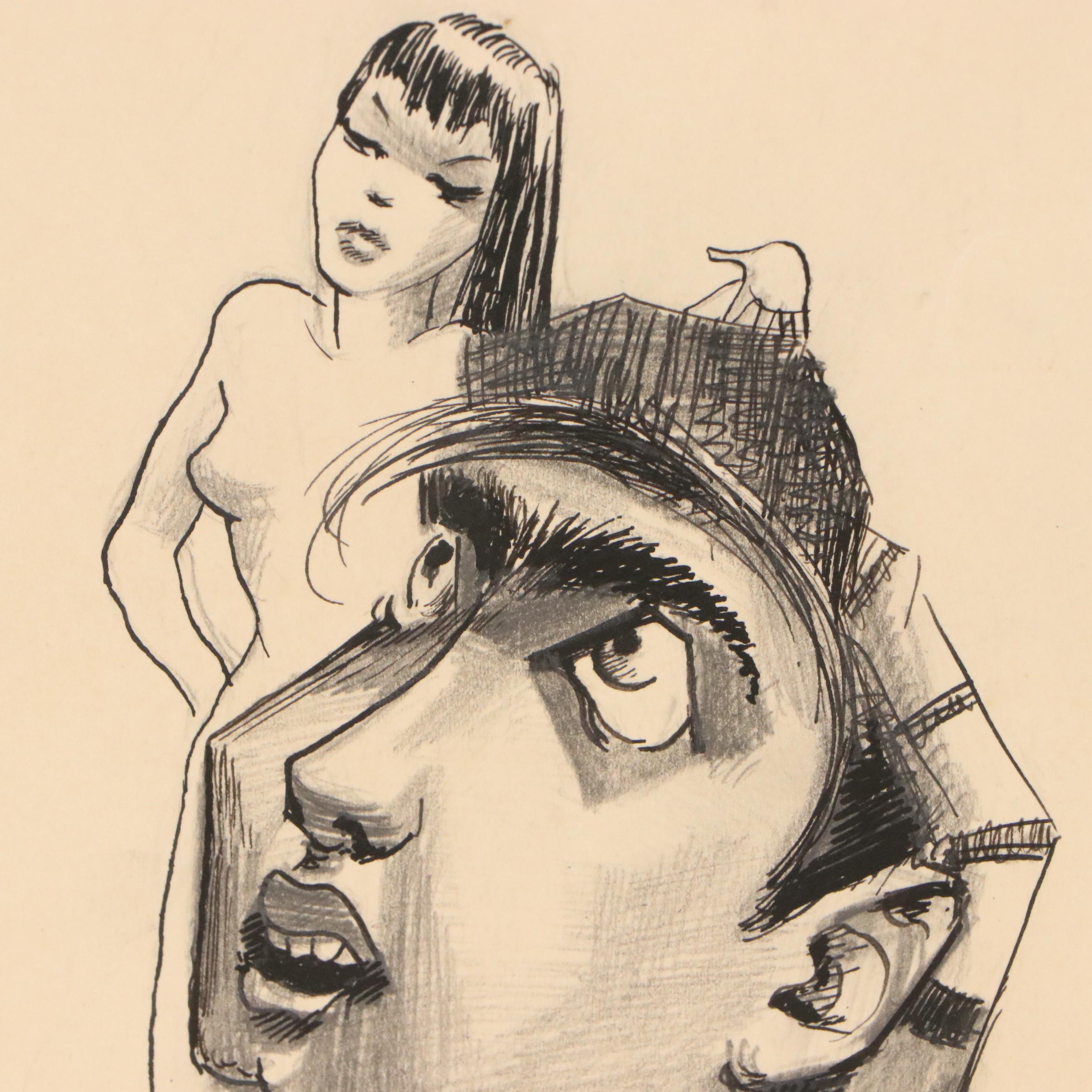 Harvey Shepard and David Templeton Graphite Portrait Drawings and More, 20th C.