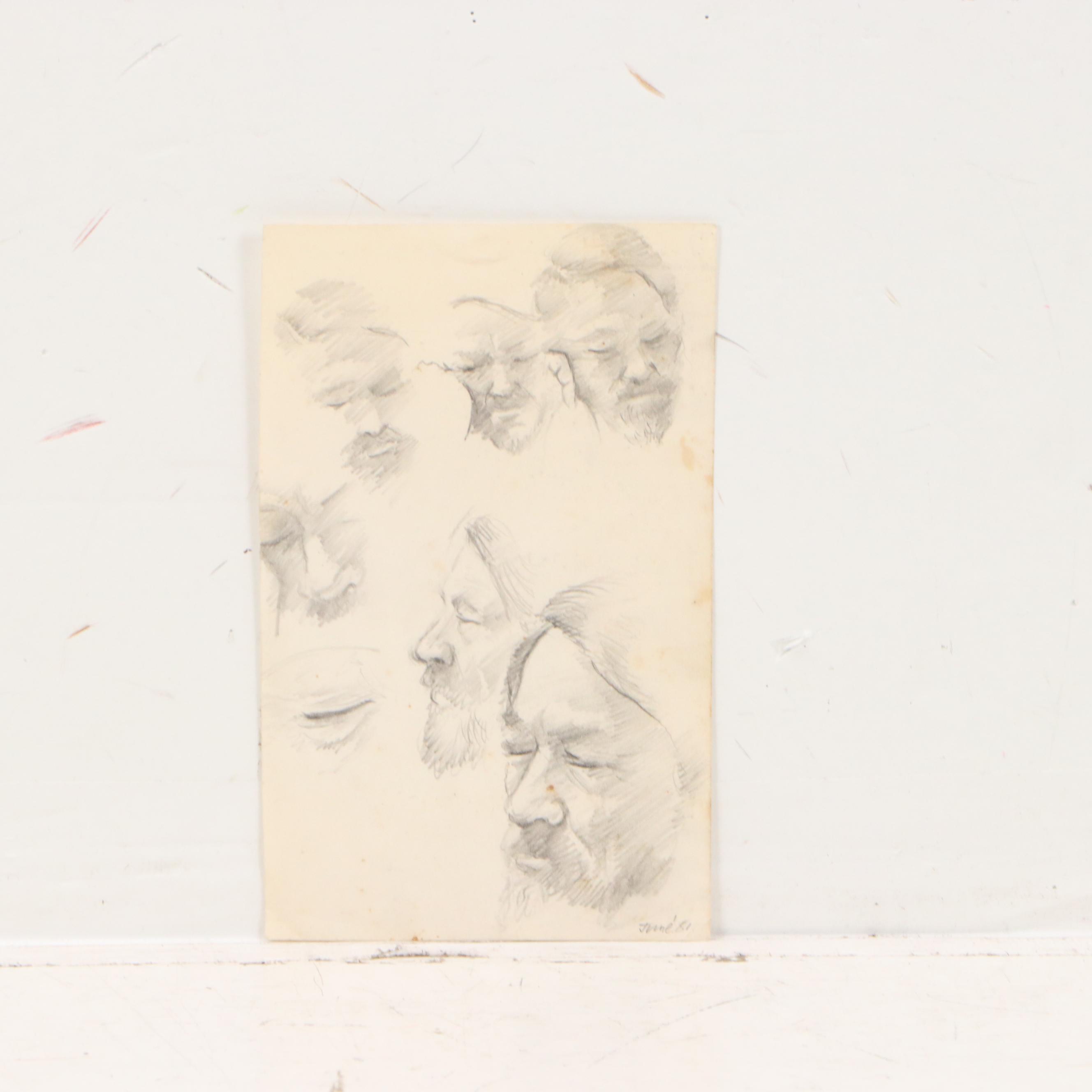 Harvey Shepard and David Templeton Graphite Portrait Drawings and More, 20th C.