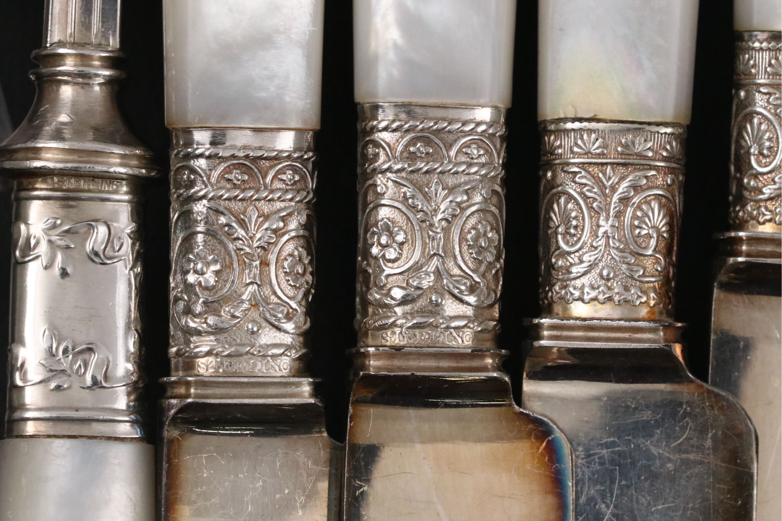 Landers, Frary, & Clark with Other Sterling Ferrule MOP Handled Flatware