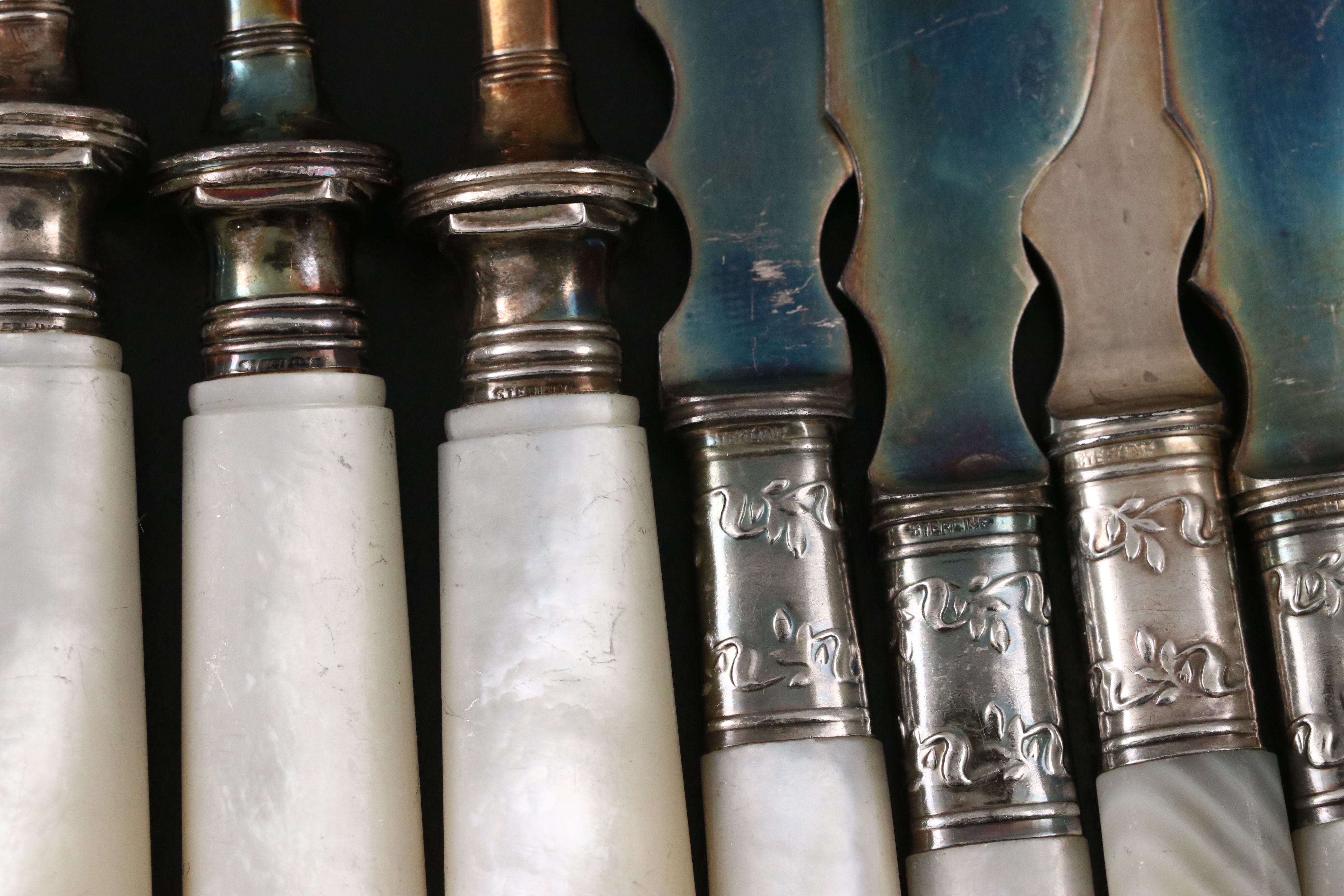 Landers, Frary, & Clark with Other Sterling Ferrule MOP Handled Flatware