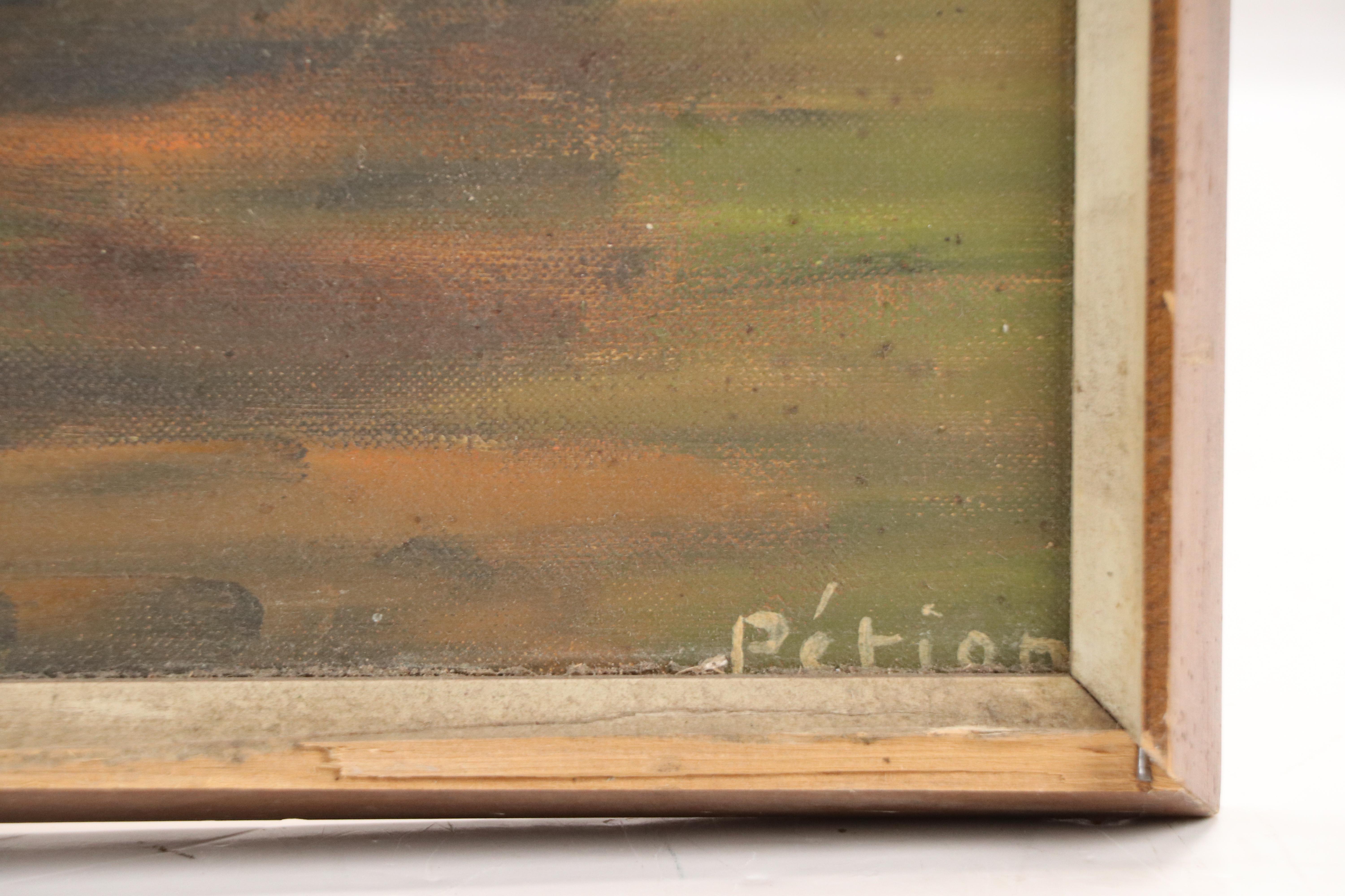 Pétion Still Life Oil Painting of Pitcher, Lemon, and Fruit Bowl, Mid-20th C.