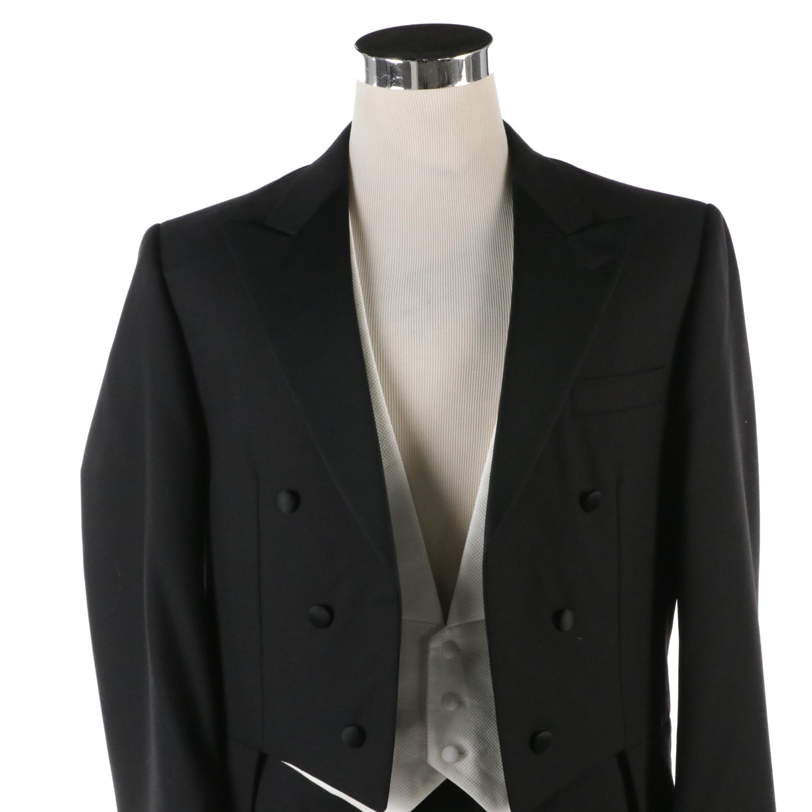Men's Hickey-Freeman Black Wool Tailcoat & Dress Pants W Other Pique Vest & More