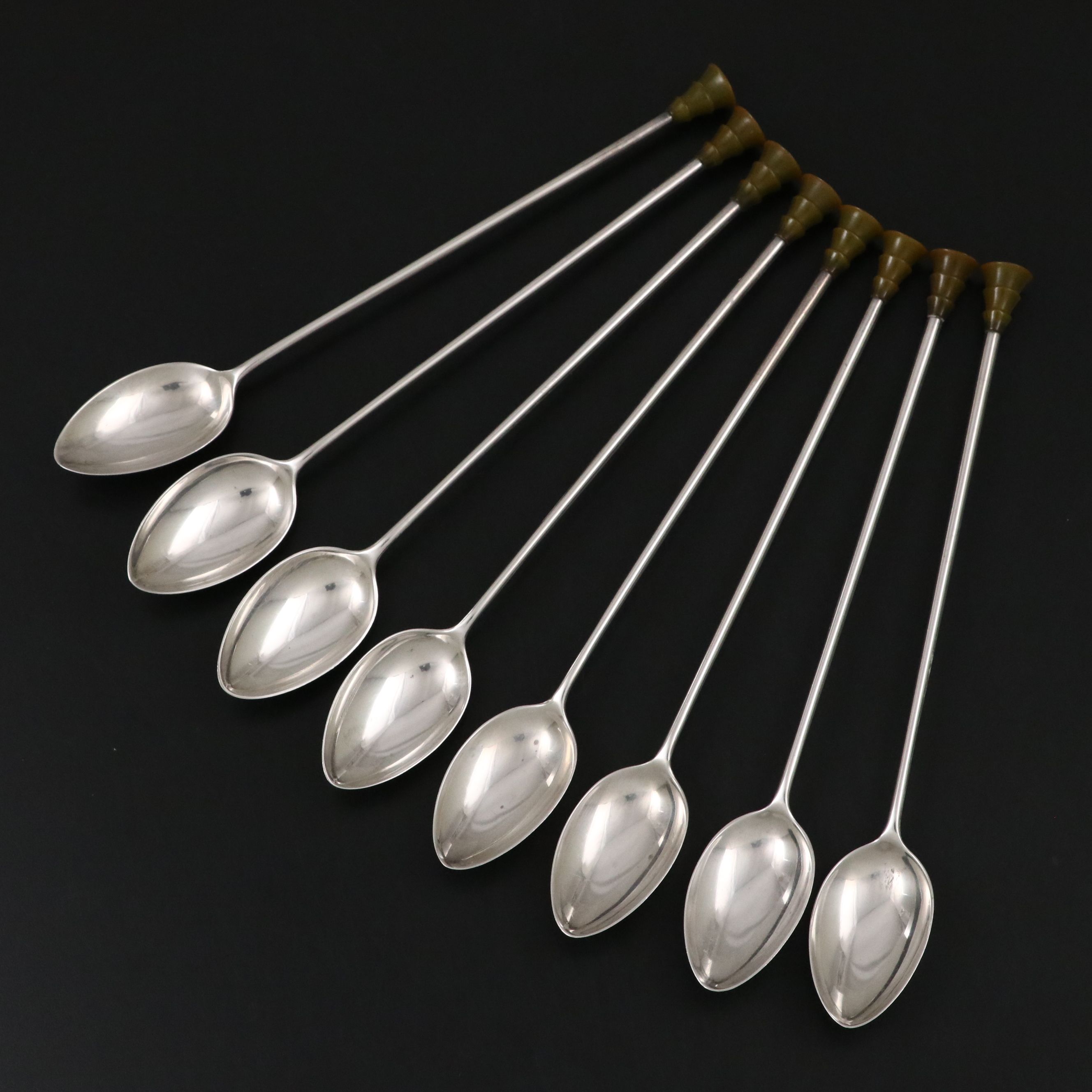 International Silver Art Deco Style Sterling Iced Tea Spoons with Plastic Tops