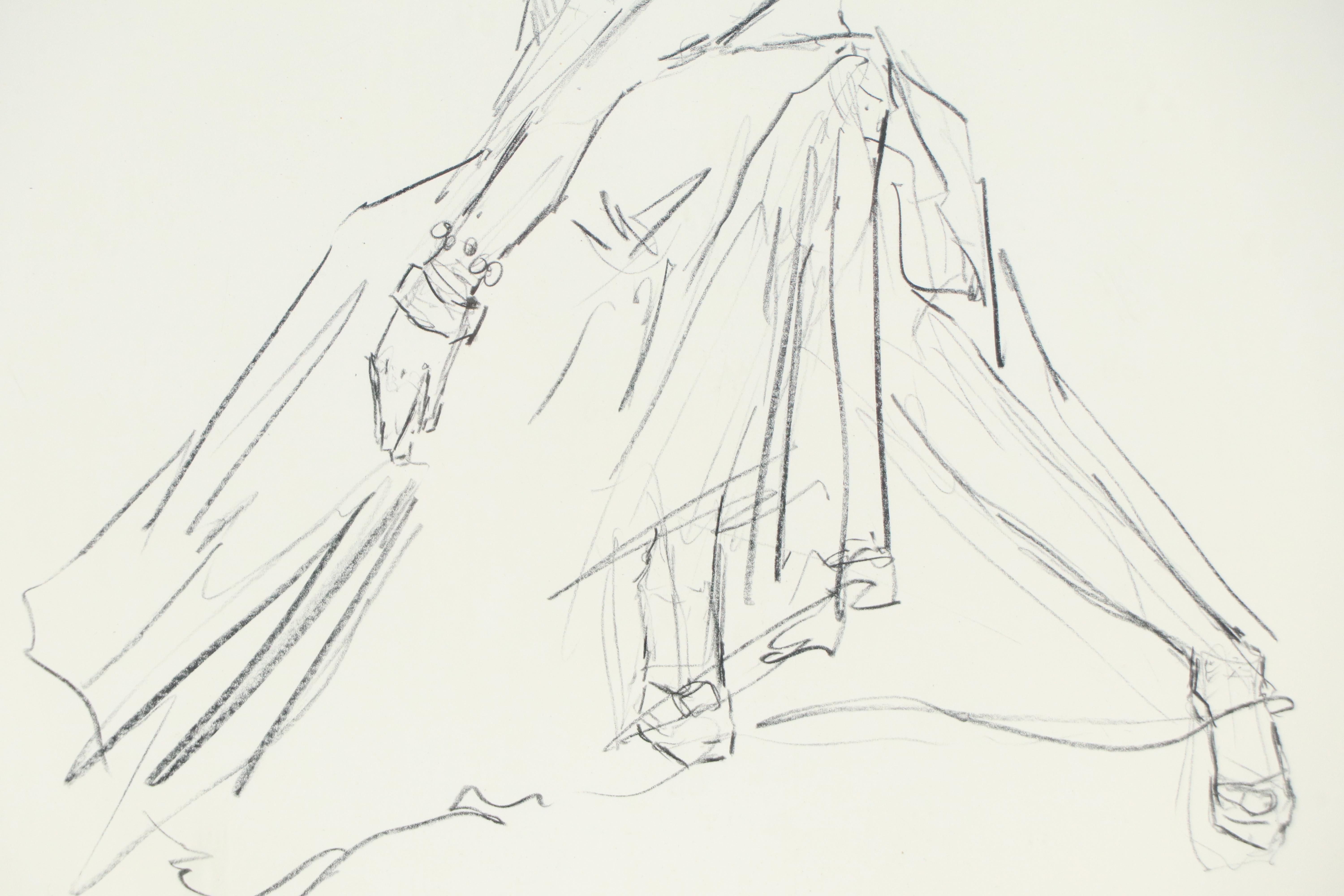 Gestural Figural Graphite Drawing of Seated Woman in Long Dress, 2010