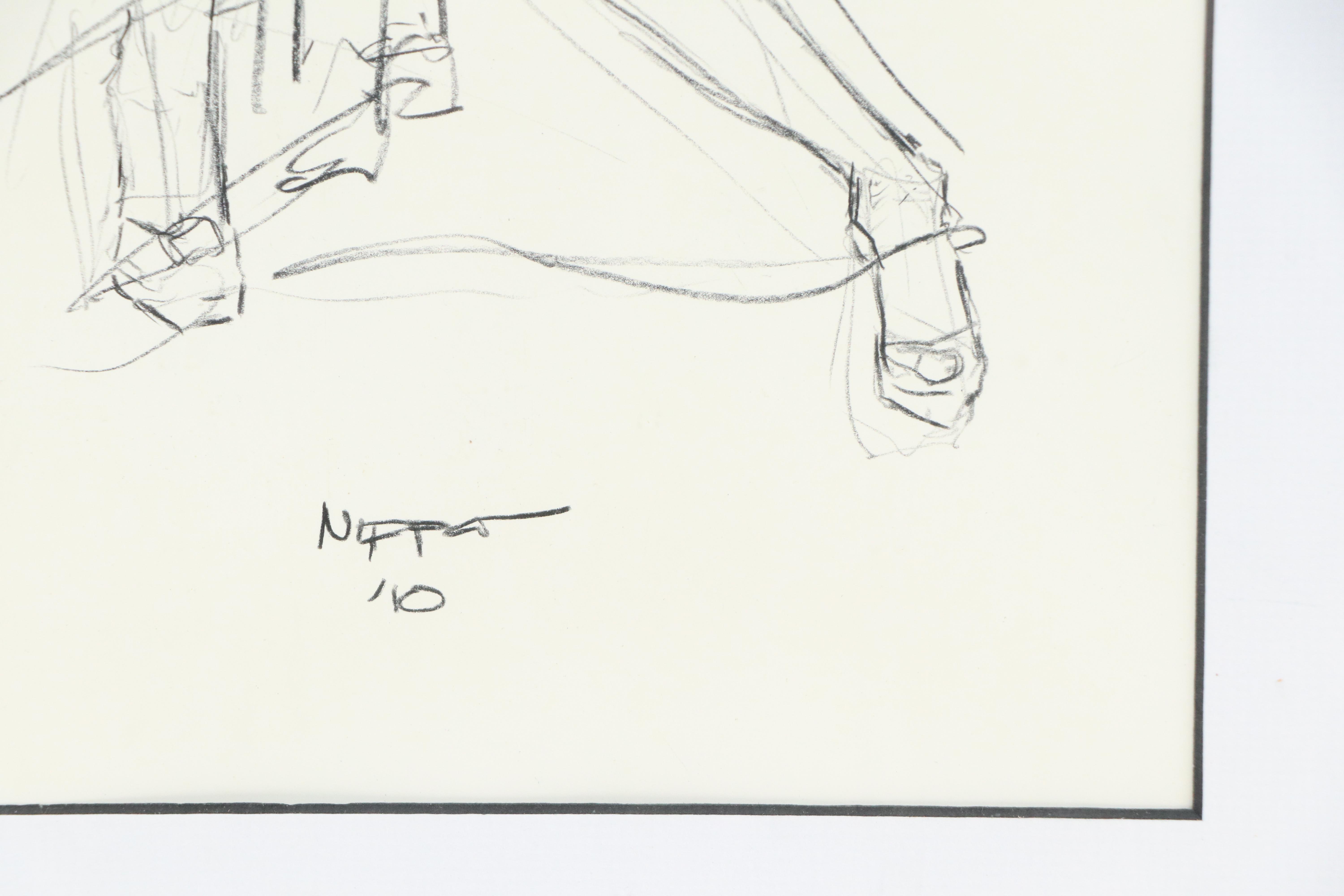 Gestural Figural Graphite Drawing of Seated Woman in Long Dress, 2010