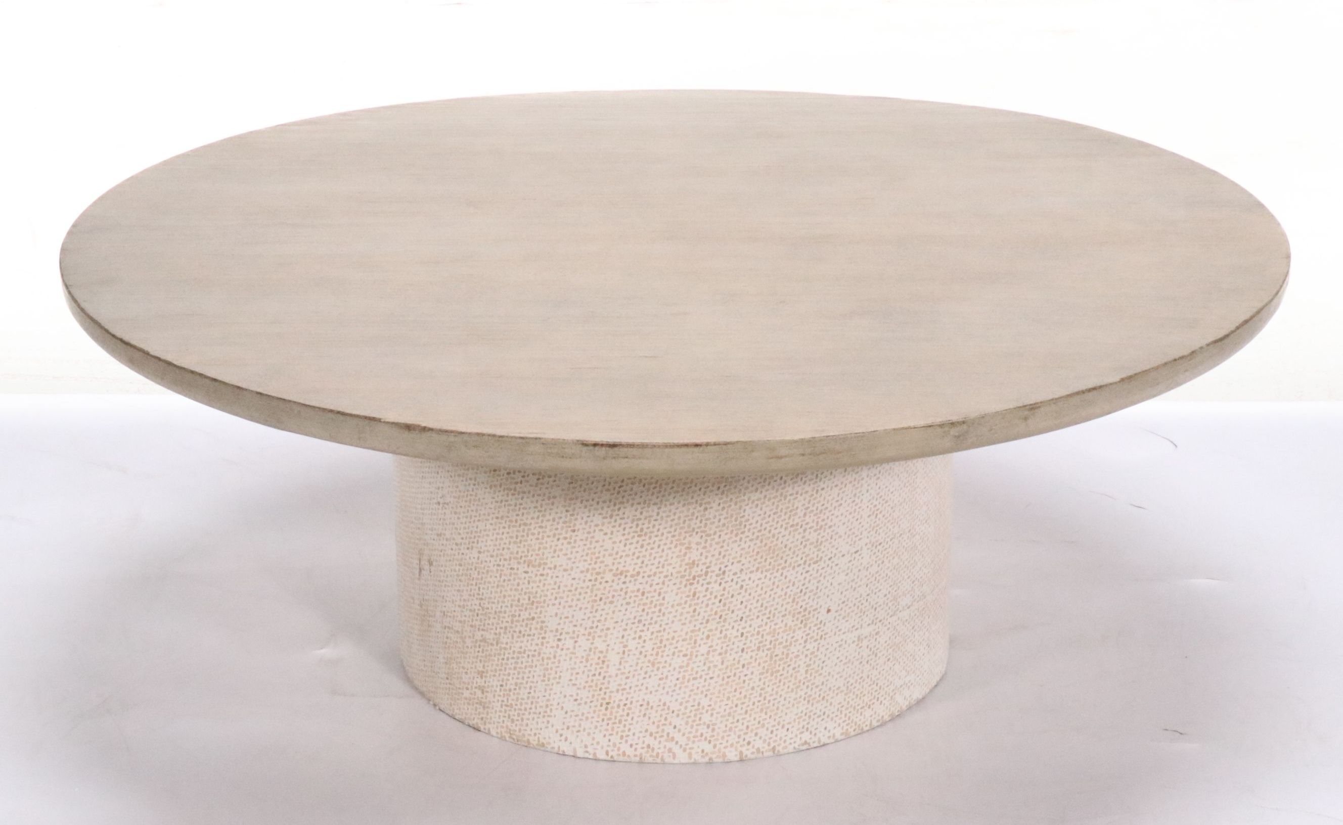 Contemporary Bleached Wood Finished Round Coffee Table