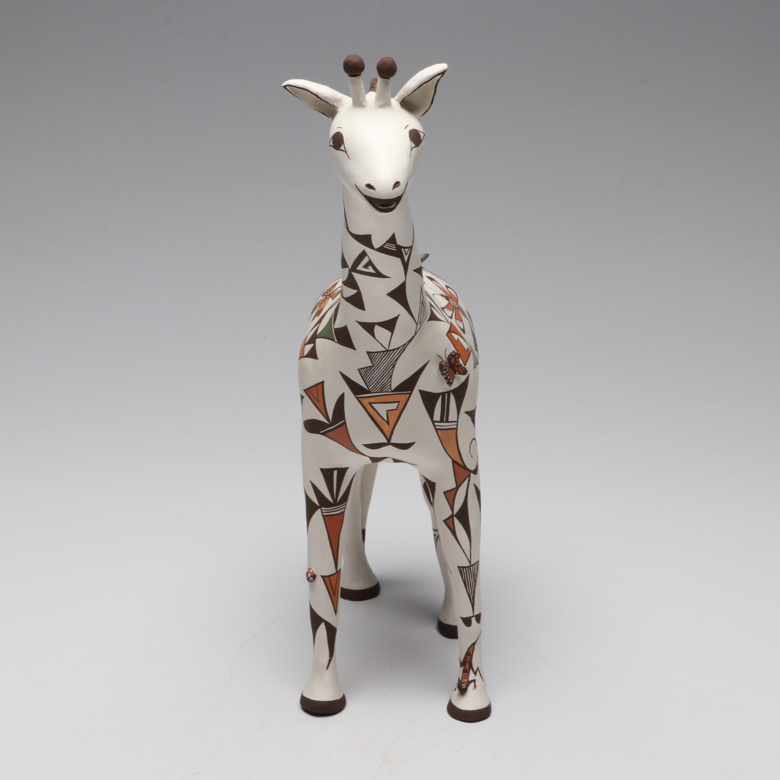 Judy Lewis Acoma Pueblo Pottery Polychrome Giraffe