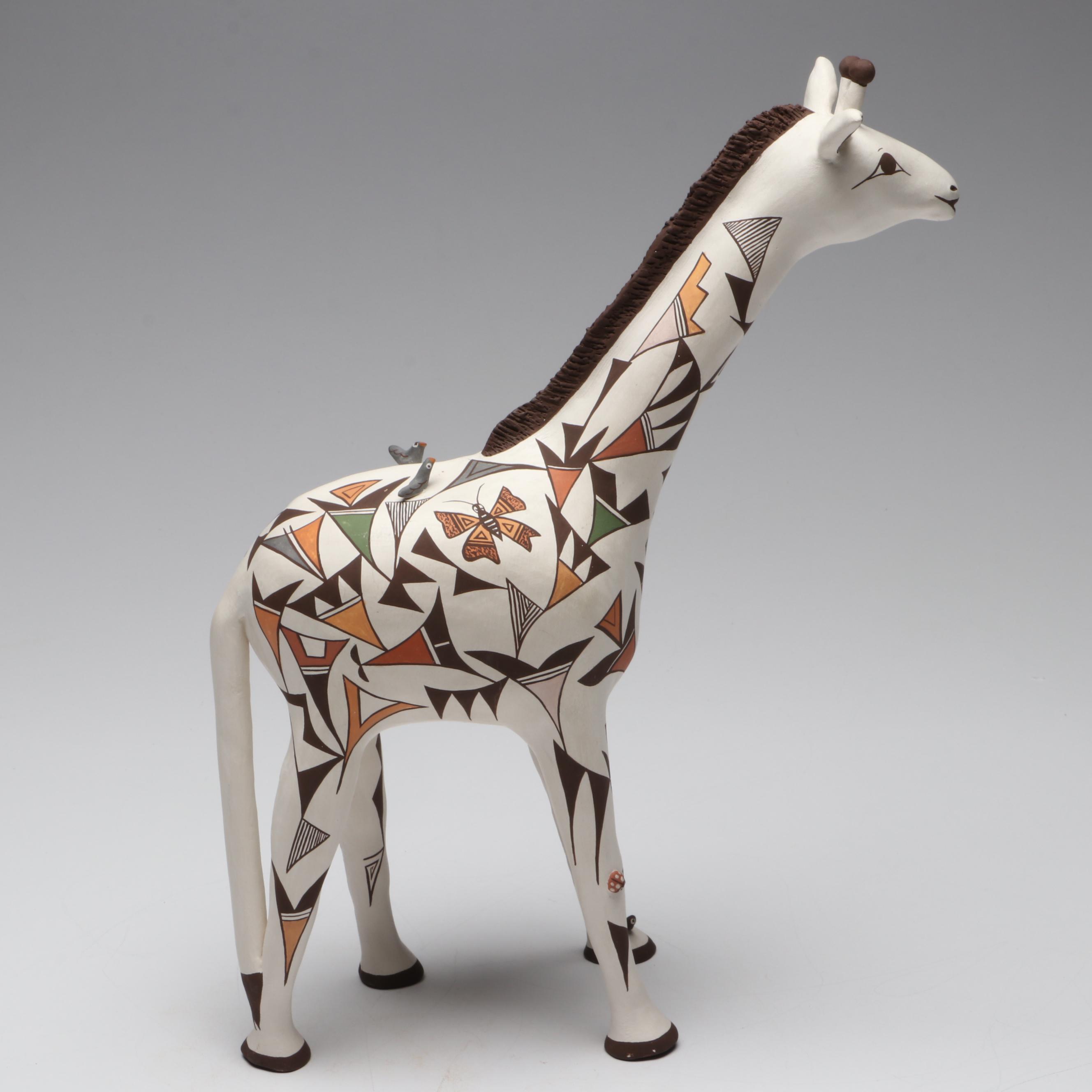 Judy Lewis Acoma Pueblo Pottery Polychrome Giraffe