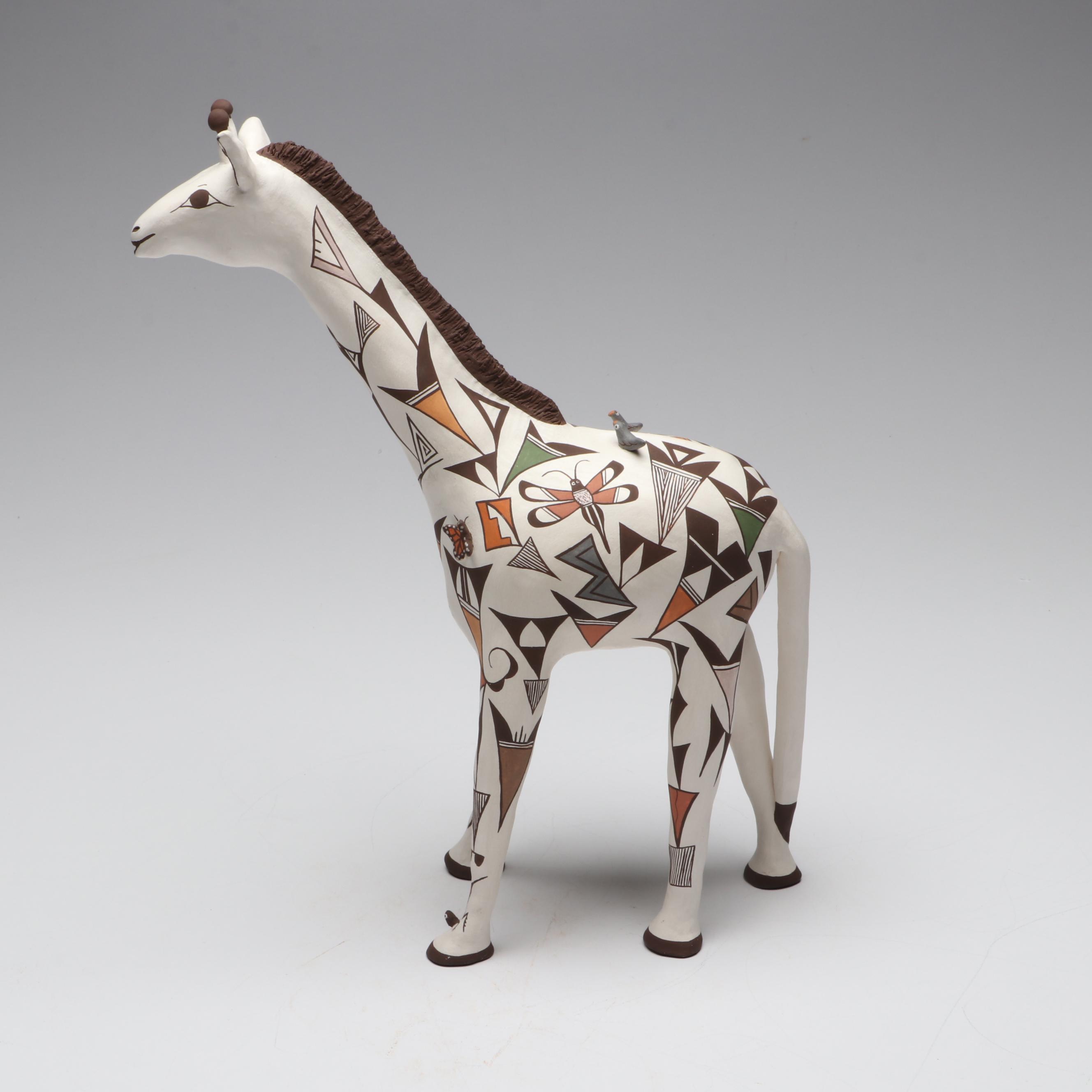 Judy Lewis Acoma Pueblo Pottery Polychrome Giraffe
