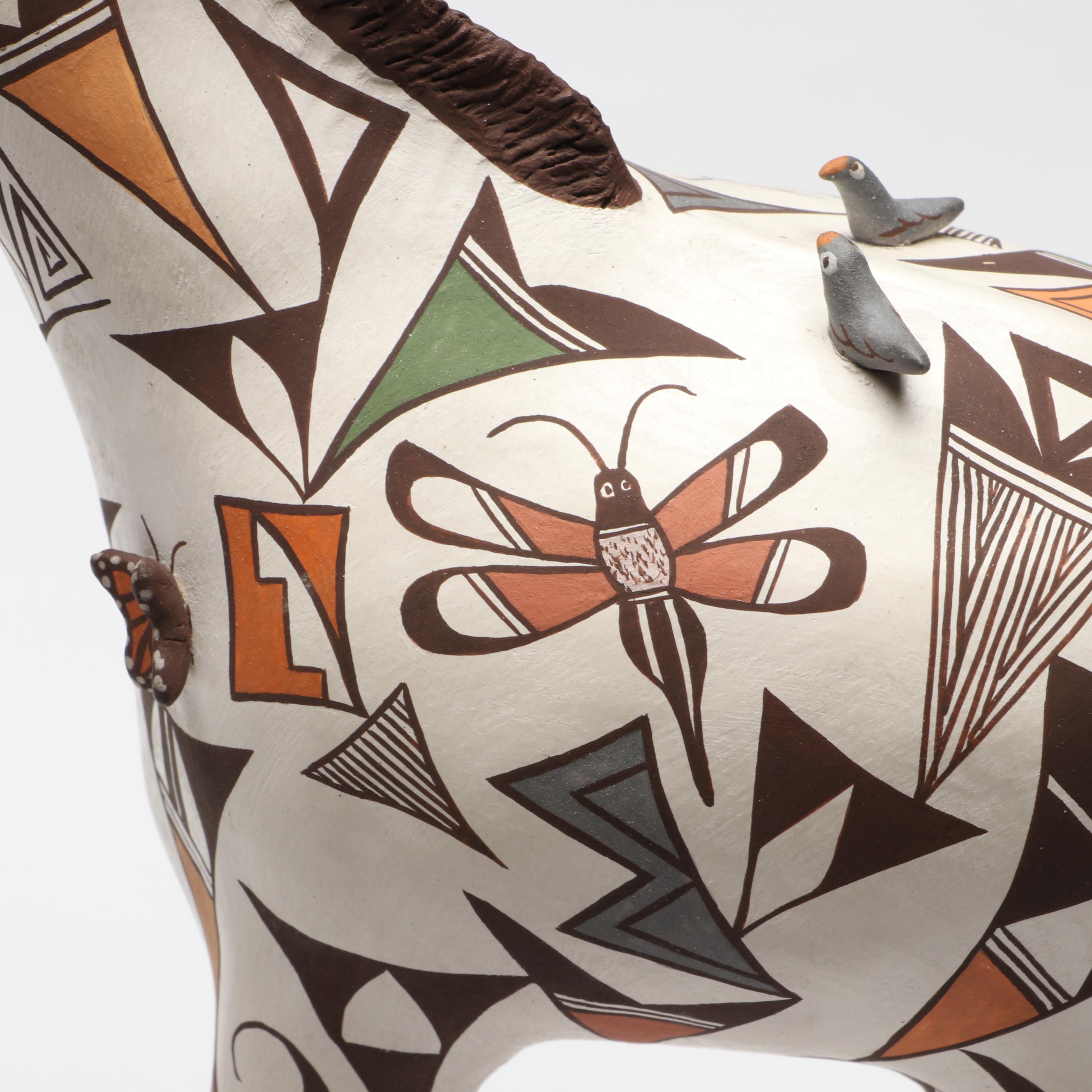 Judy Lewis Acoma Pueblo Pottery Polychrome Giraffe