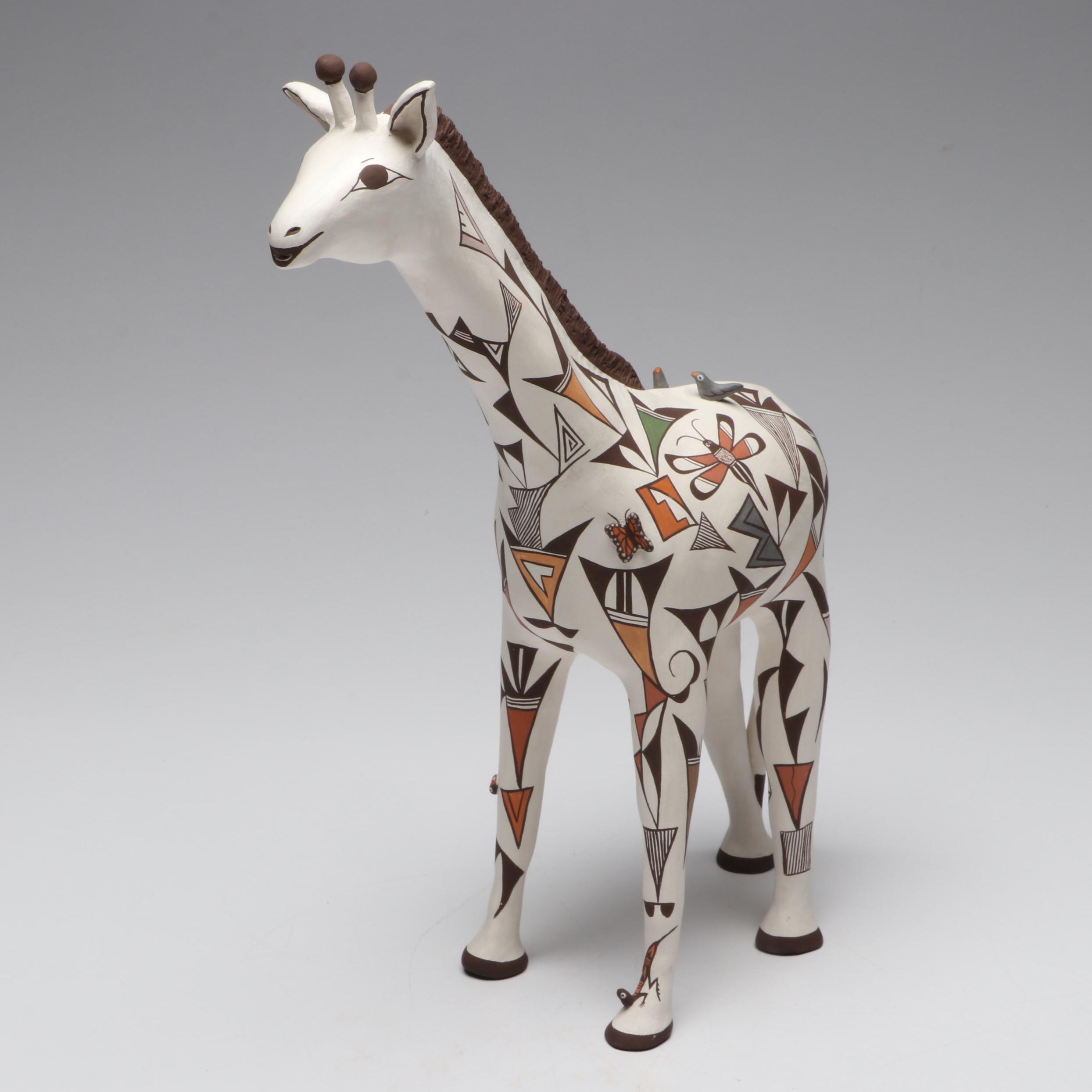 Judy Lewis Acoma Pueblo Pottery Polychrome Giraffe