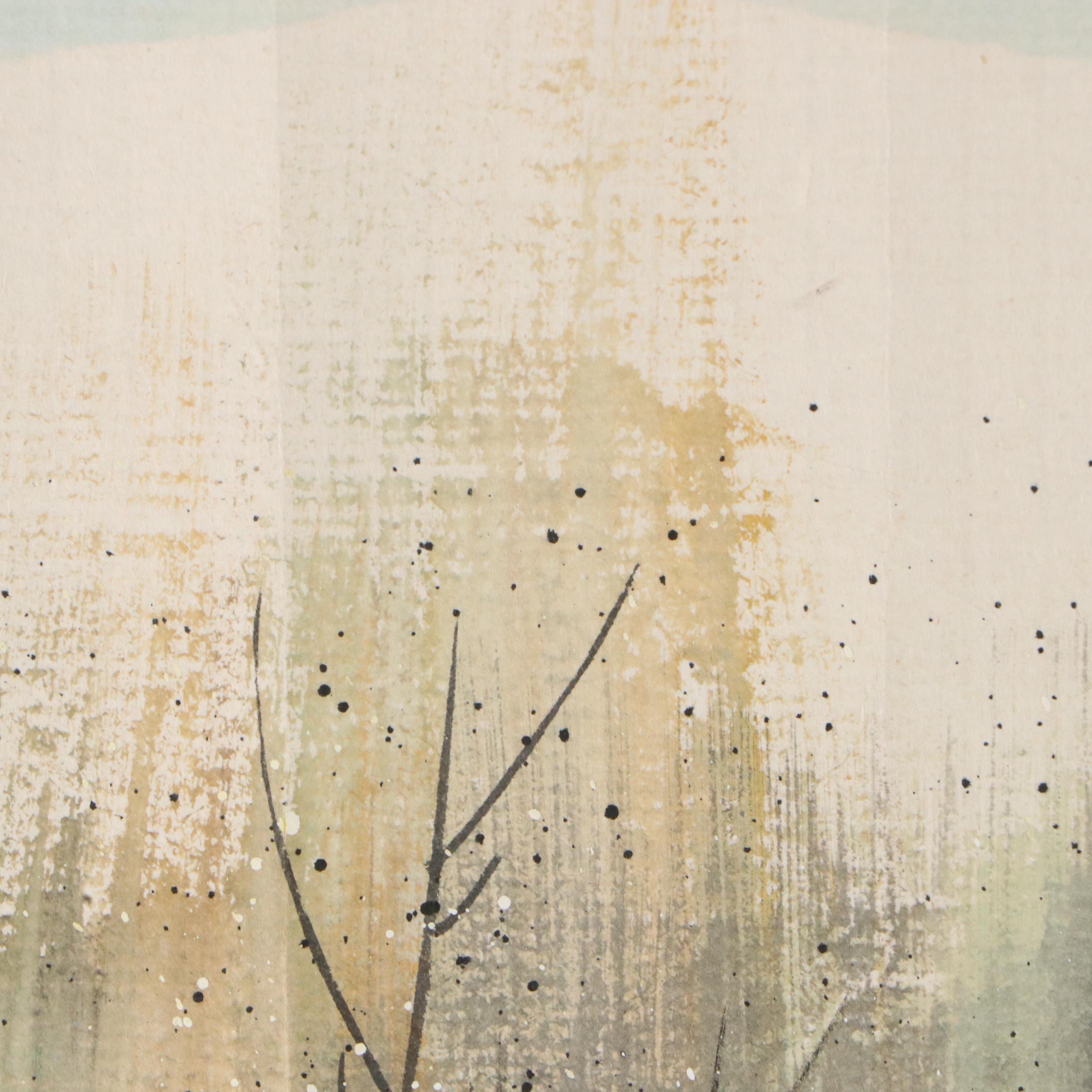 Chinese School Landscape Gouache Painting of Riverside Neighborhood