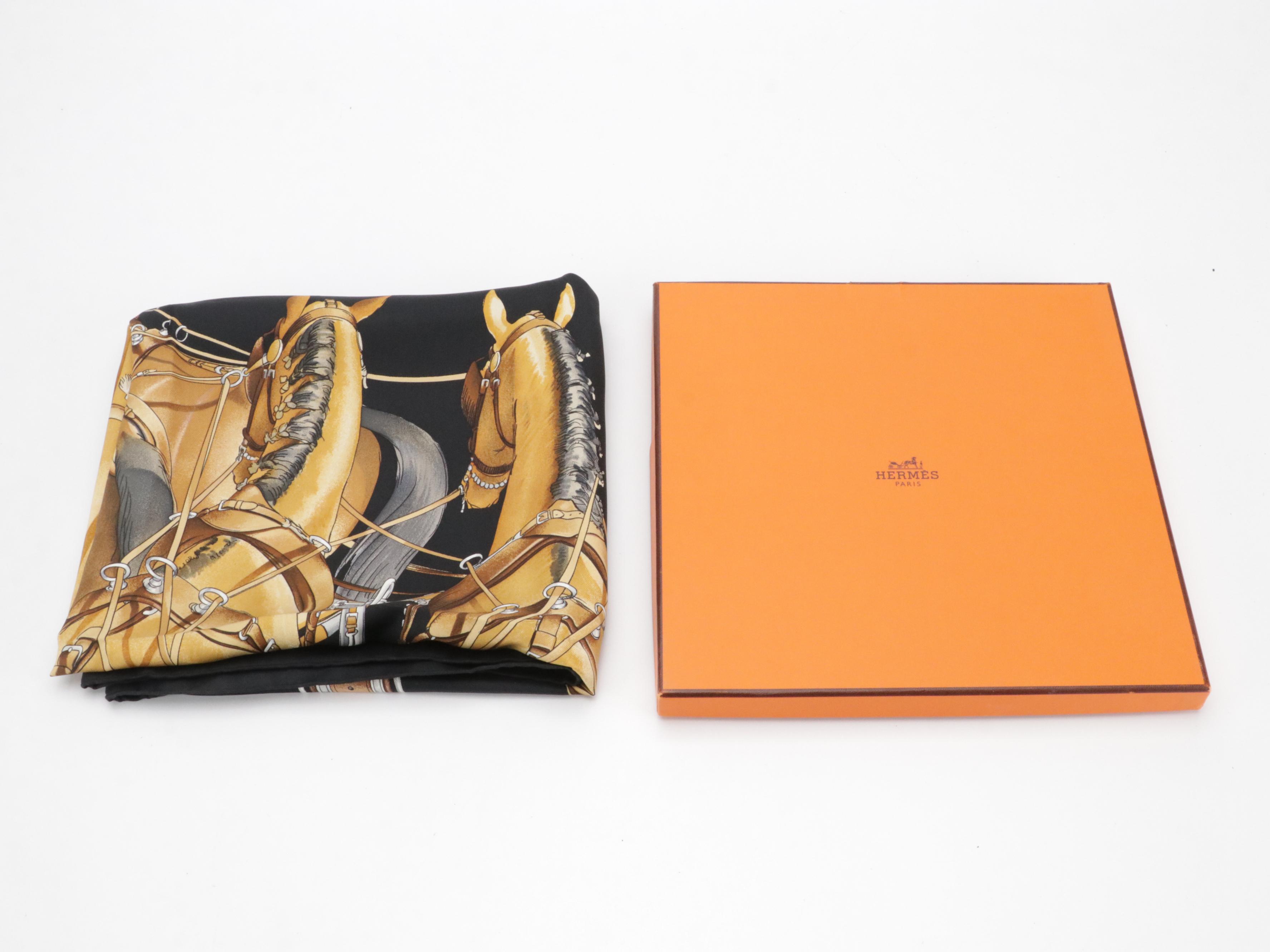 Hermès "Attelage en Arbalète" Scarf 90 in Silk Twill with Box
