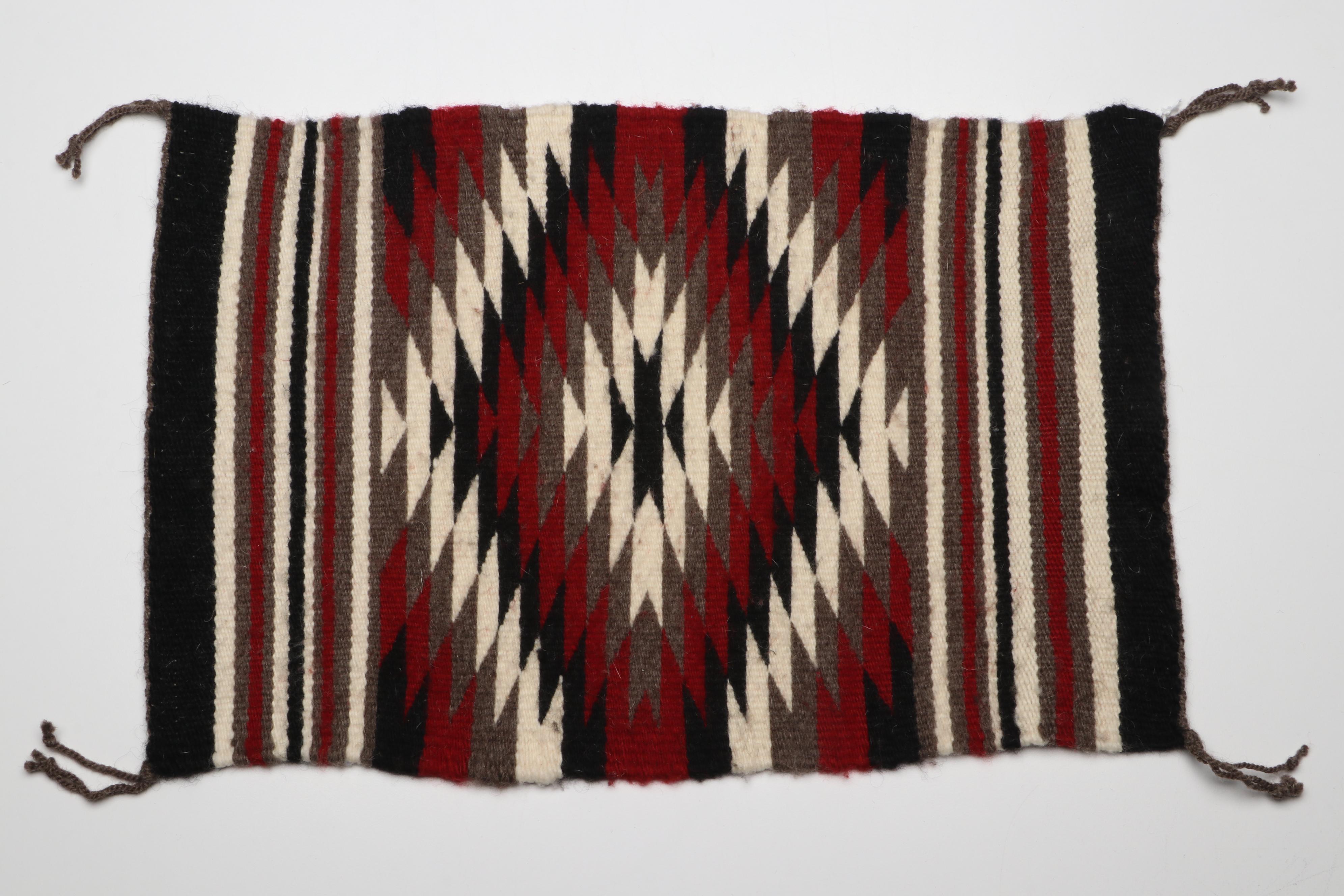 Handwoven Navajo Eye Dazzler Mat with Round Textile