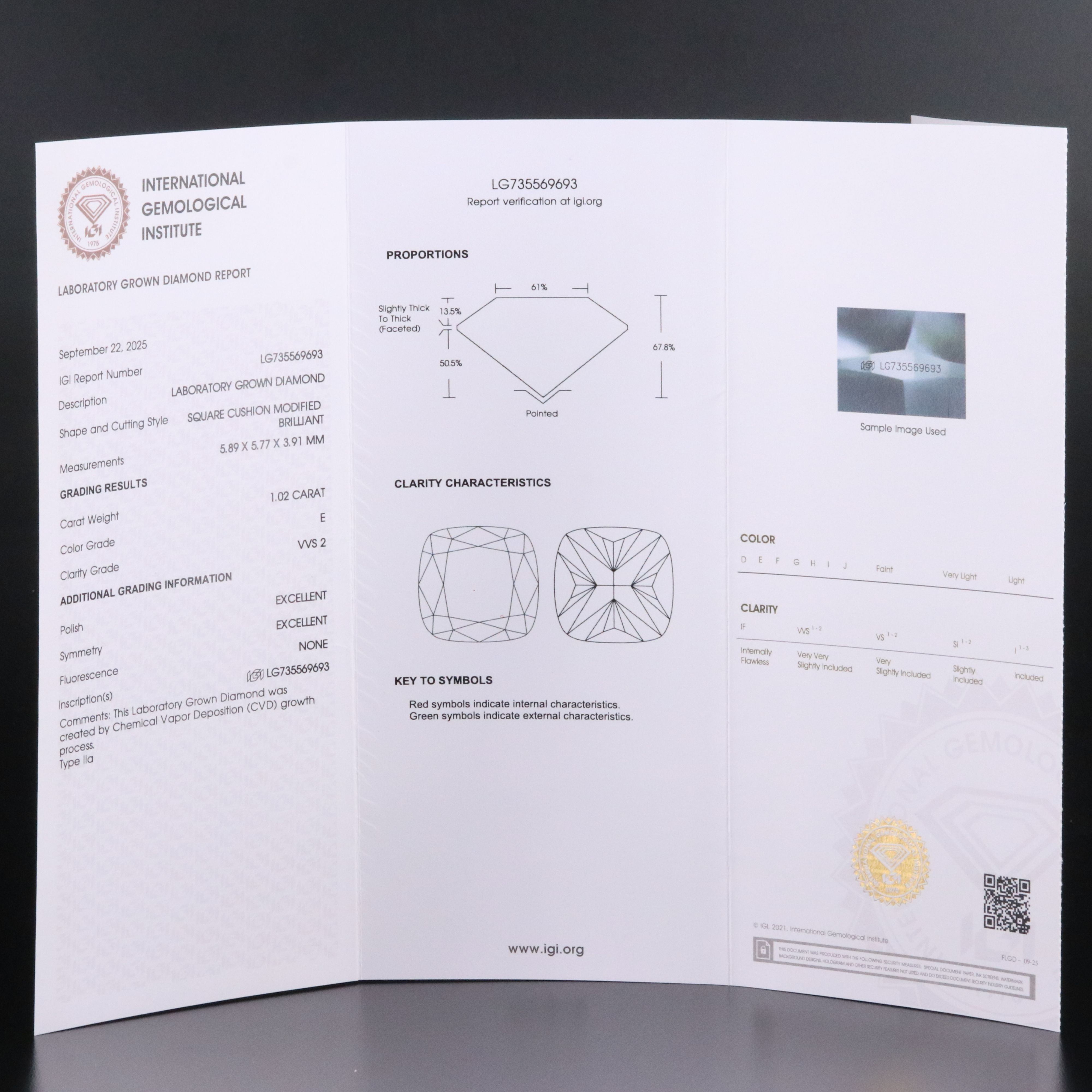 Loose 1.02 CT Lab Grown Diamond with IGI Report