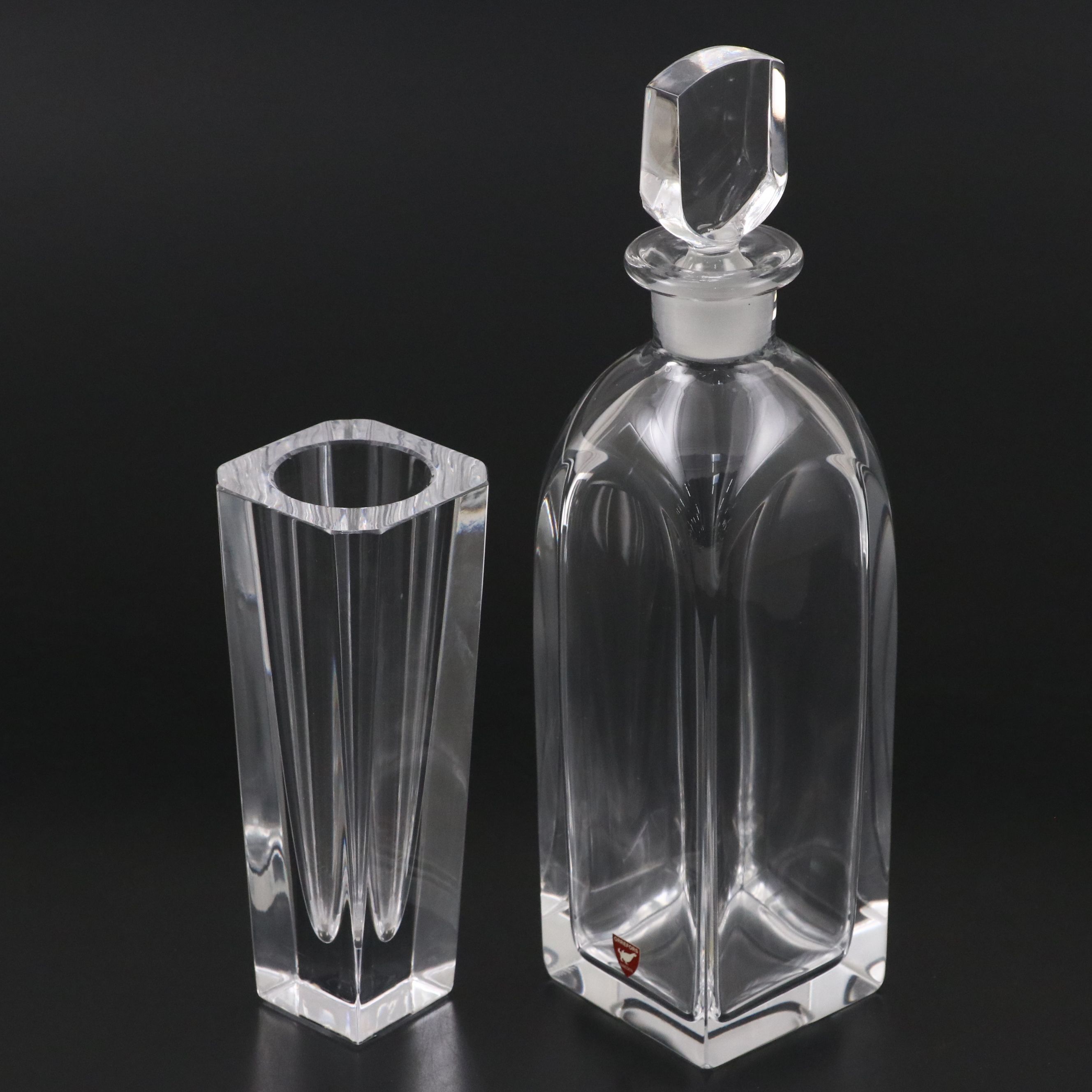 Orrefors Sweden Crystal Decanter and Vase