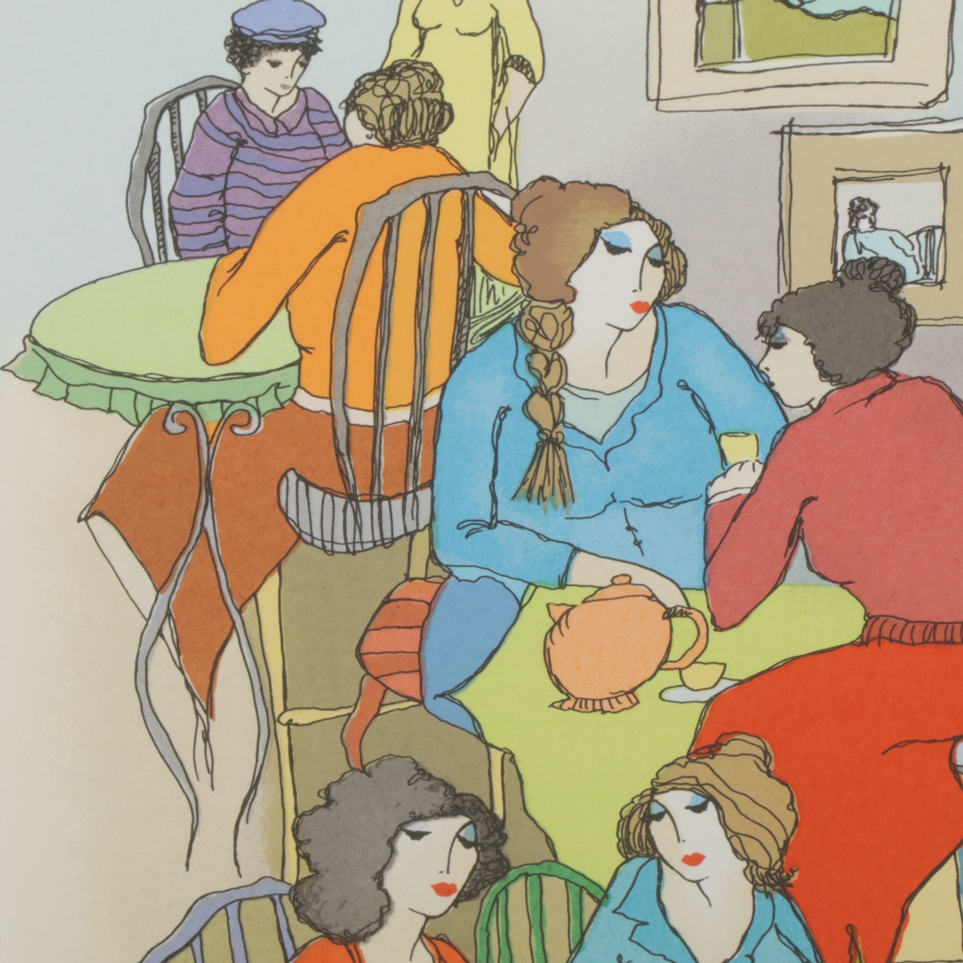 Itzchak Tarkay Impressionist Serigraph Scene "Sharing Secrets"