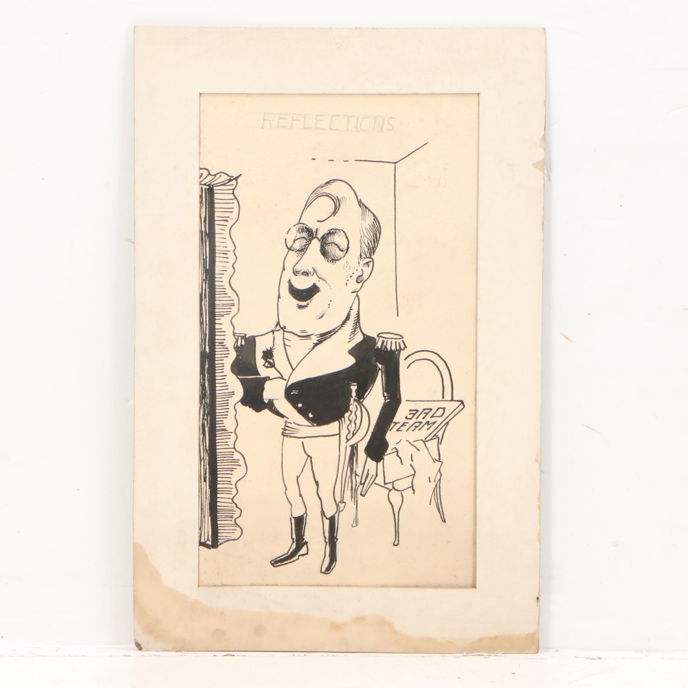 Harvey Shepard Ink and Graphite Political Cartoon Illustrations, Circa 1940s