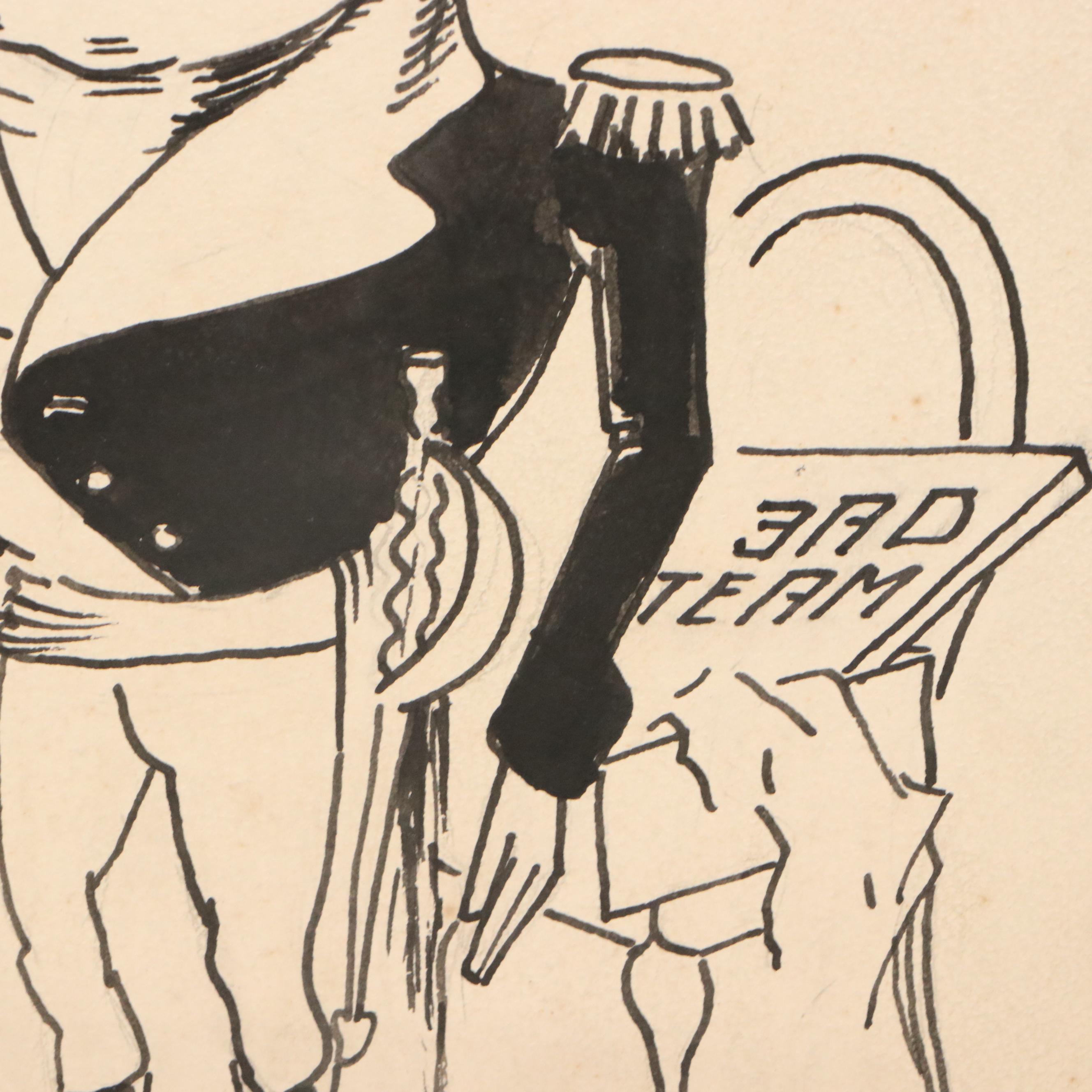 Harvey Shepard Ink and Graphite Political Cartoon Illustrations, Circa 1940s