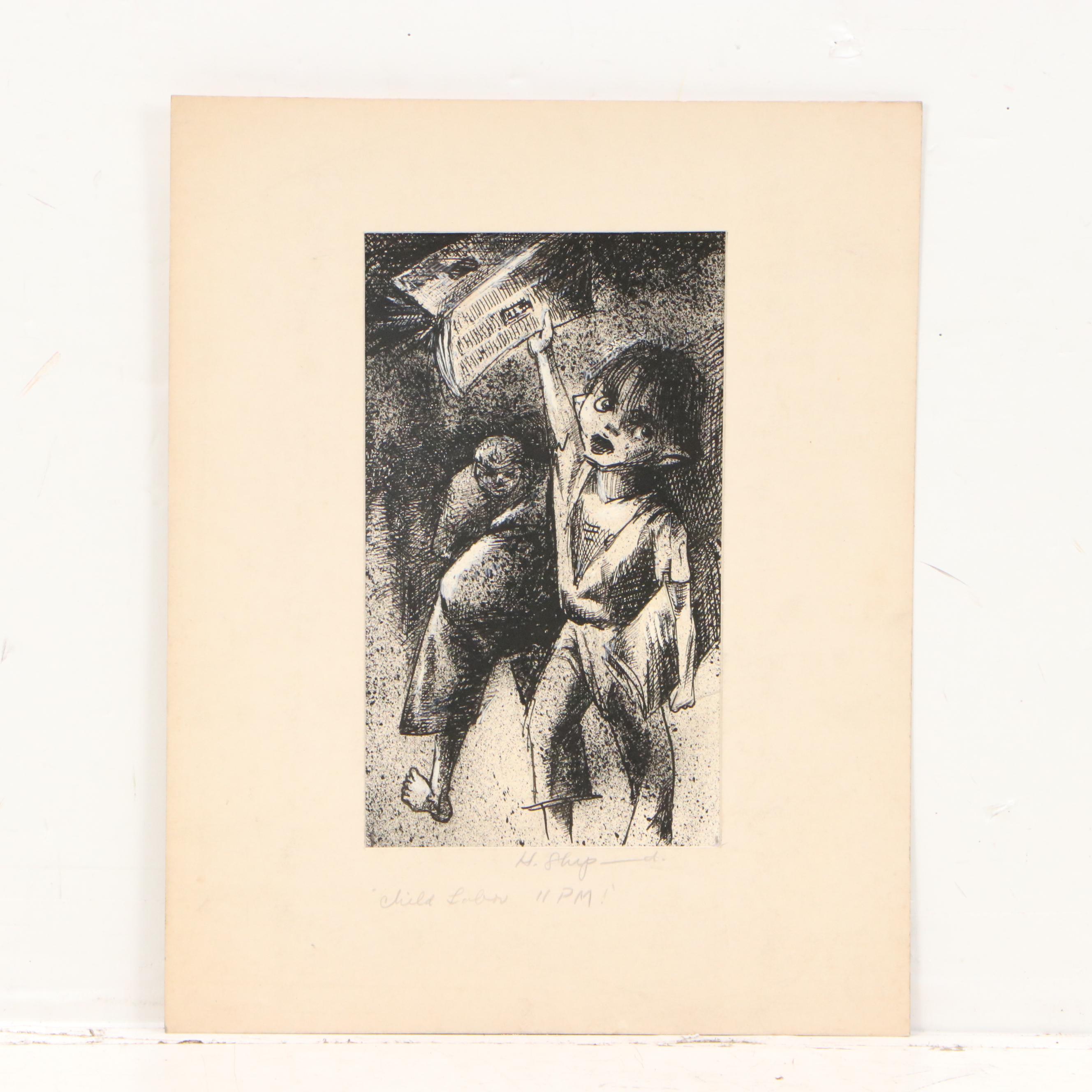 Harvey Shepard Ink and Graphite Political Cartoon Illustrations, Circa 1940s