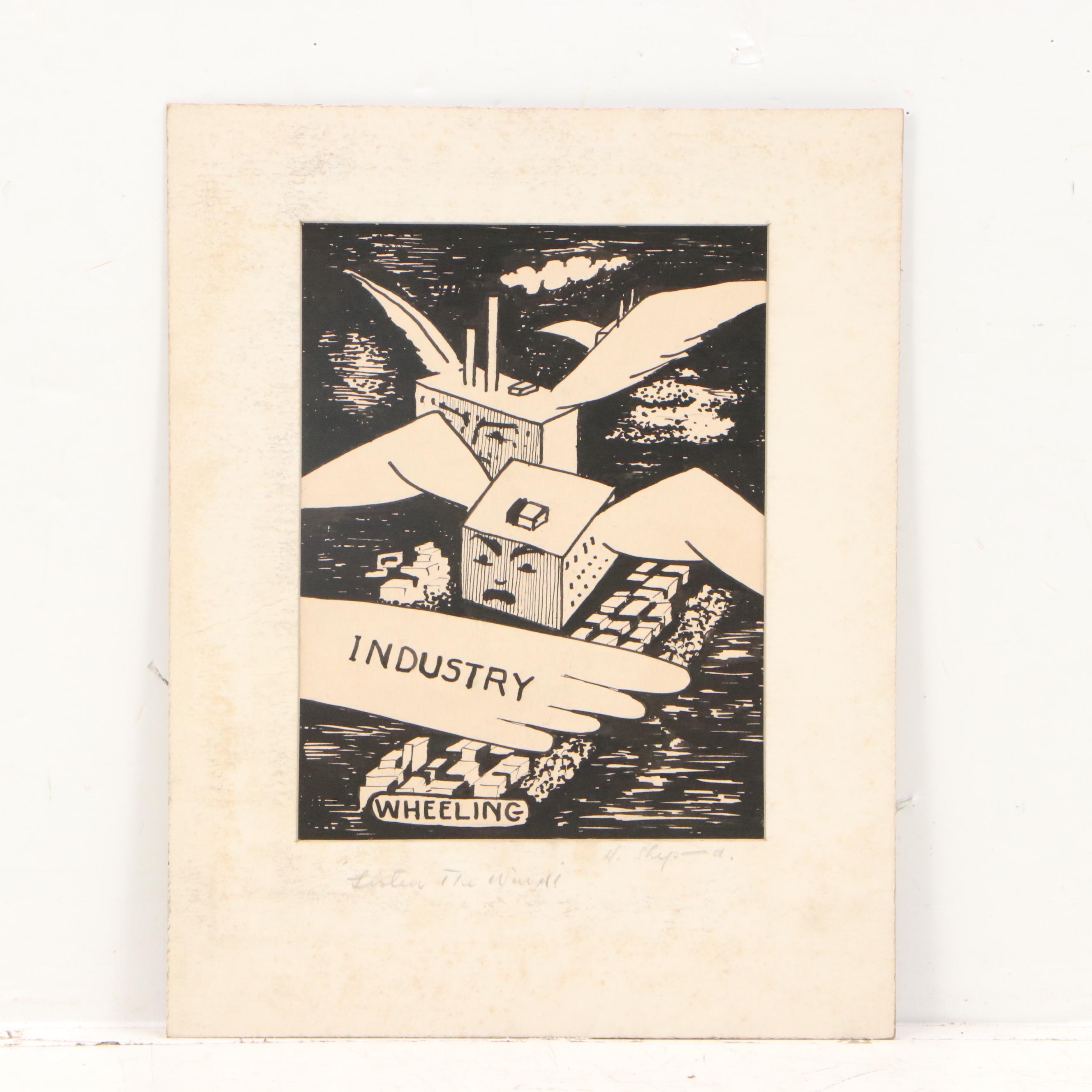 Harvey Shepard Ink and Graphite Political Cartoon Illustrations, Circa 1940s