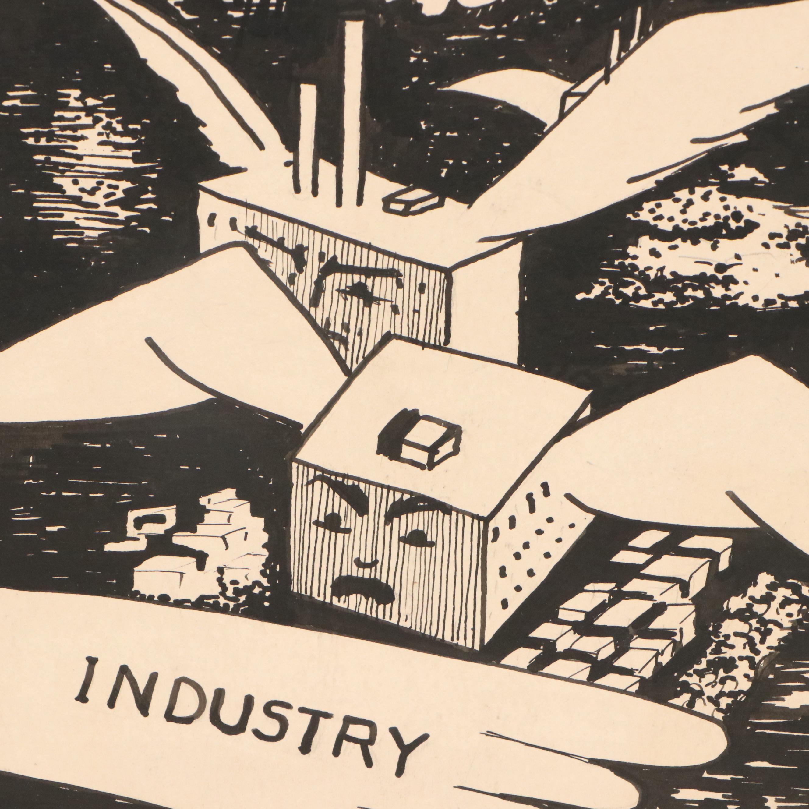 Harvey Shepard Ink and Graphite Political Cartoon Illustrations, Circa 1940s