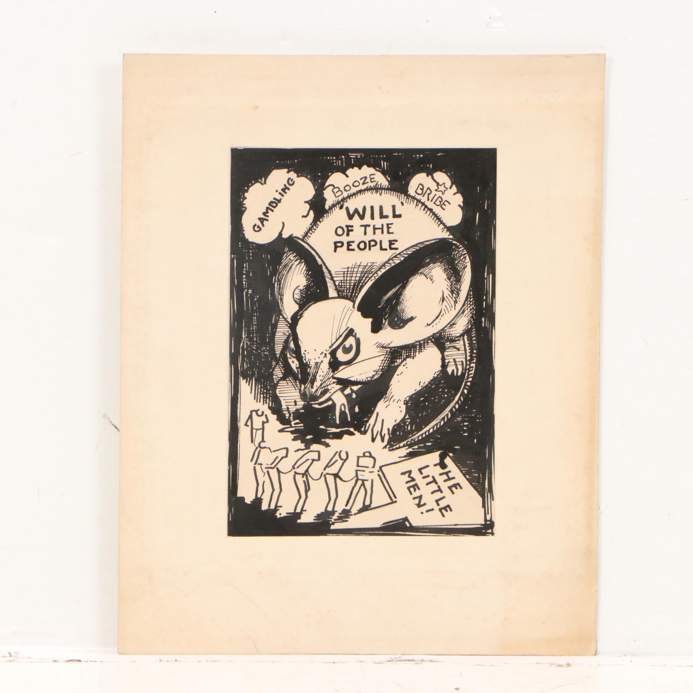Harvey Shepard Ink and Graphite Political Cartoon Illustrations, Circa 1940s