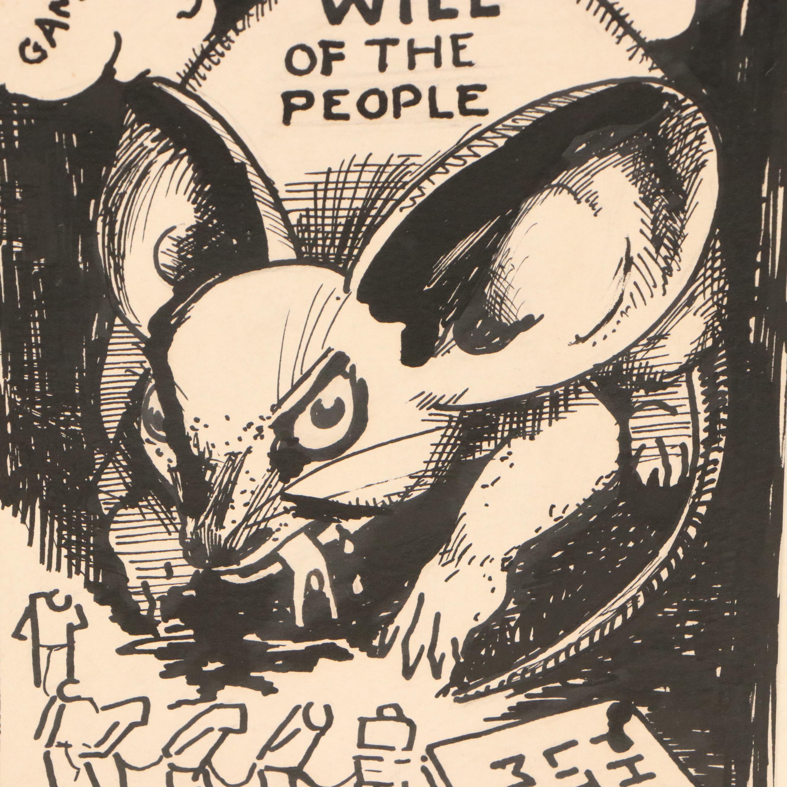 Harvey Shepard Ink and Graphite Political Cartoon Illustrations, Circa 1940s