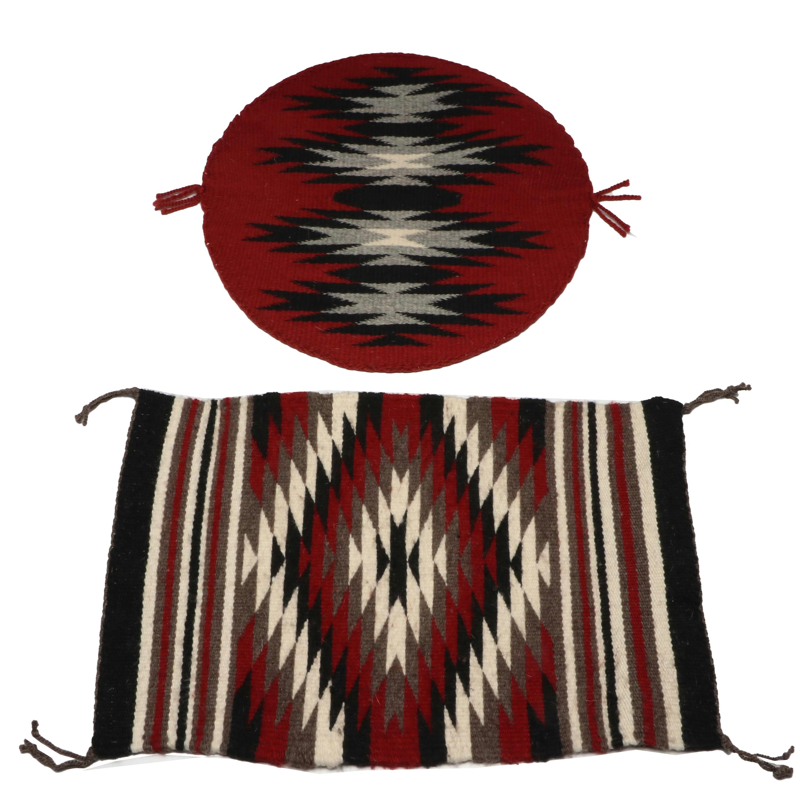 Handwoven Navajo Eye Dazzler Mat with Round Textile